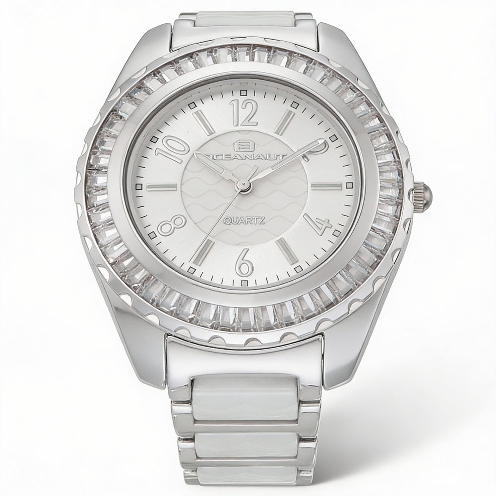 Reloj Oceanaut para mujer con movimiento de cuarzo, esfera plateada, bisel de cristal, resistente al agua hasta 30 m, cristal mineral.
