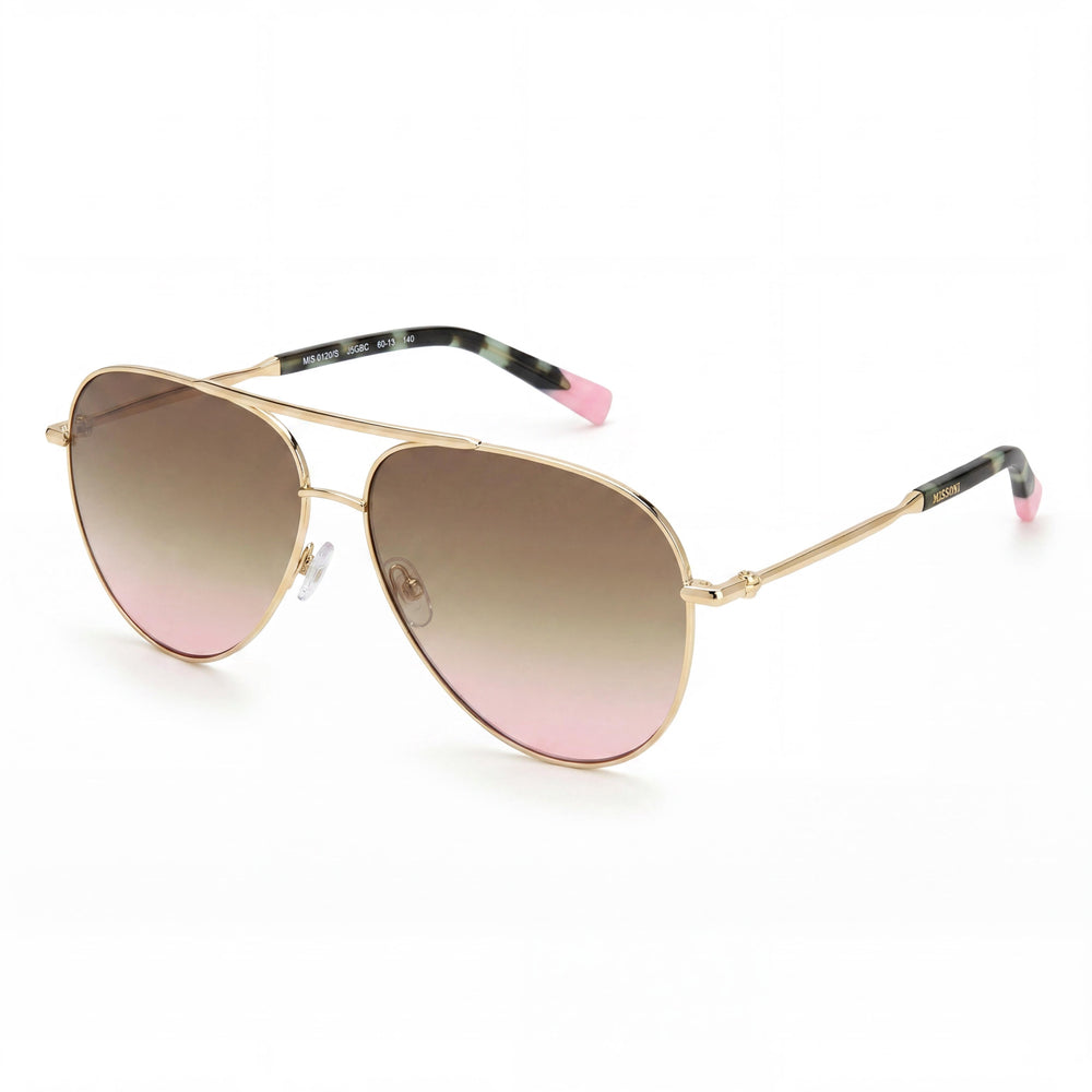 Gafas de sol Missoni de aviador para mujer, gradiente dorado, gris y rosa, acero inoxidable, protección 100% UV, 60 mm
