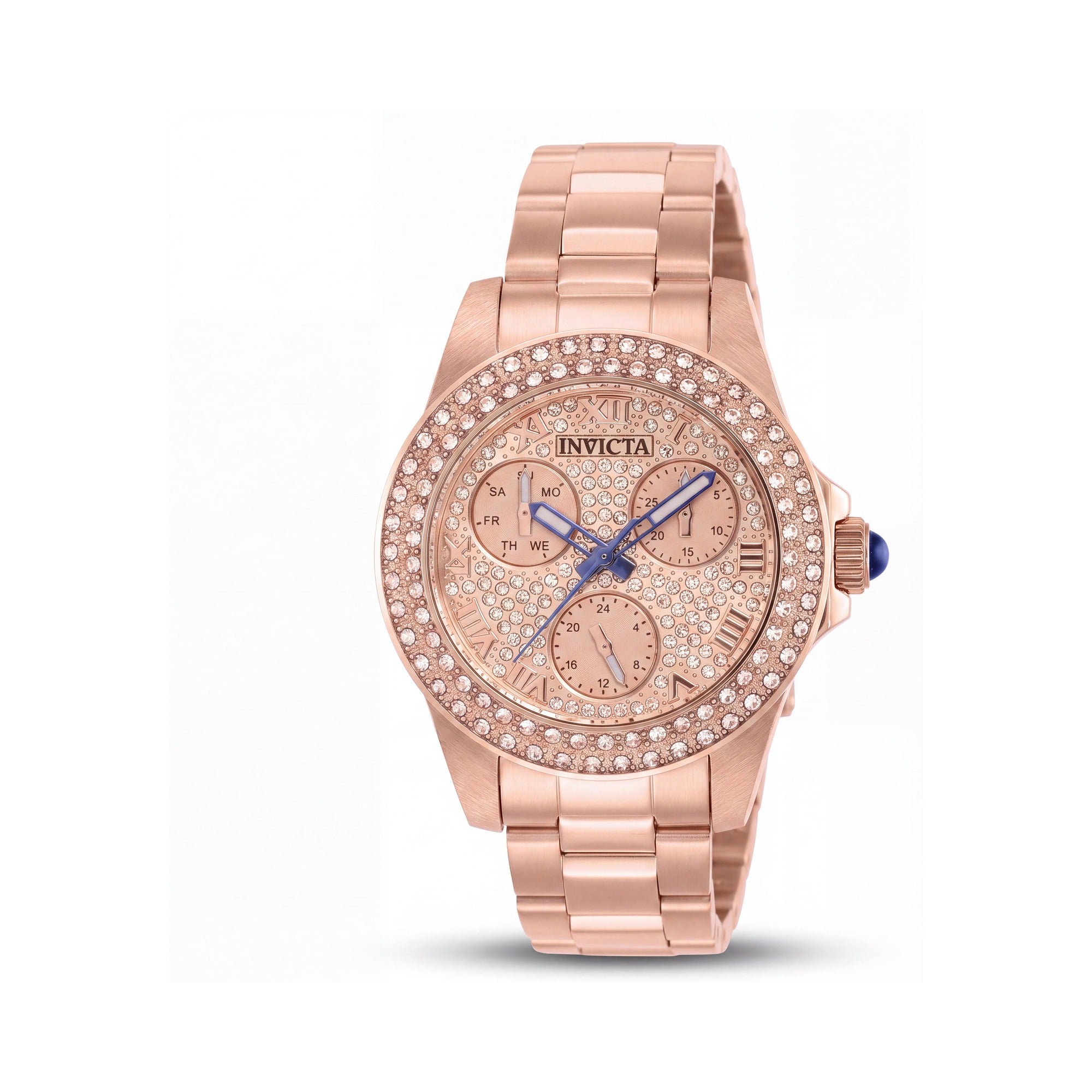 Reloj Invicta Angel de cuarzo para mujer, resistente al agua, multifunción, con cristales luminosos, brazalete de acero inoxidable de oro rosa de 34 mm, Photo 1