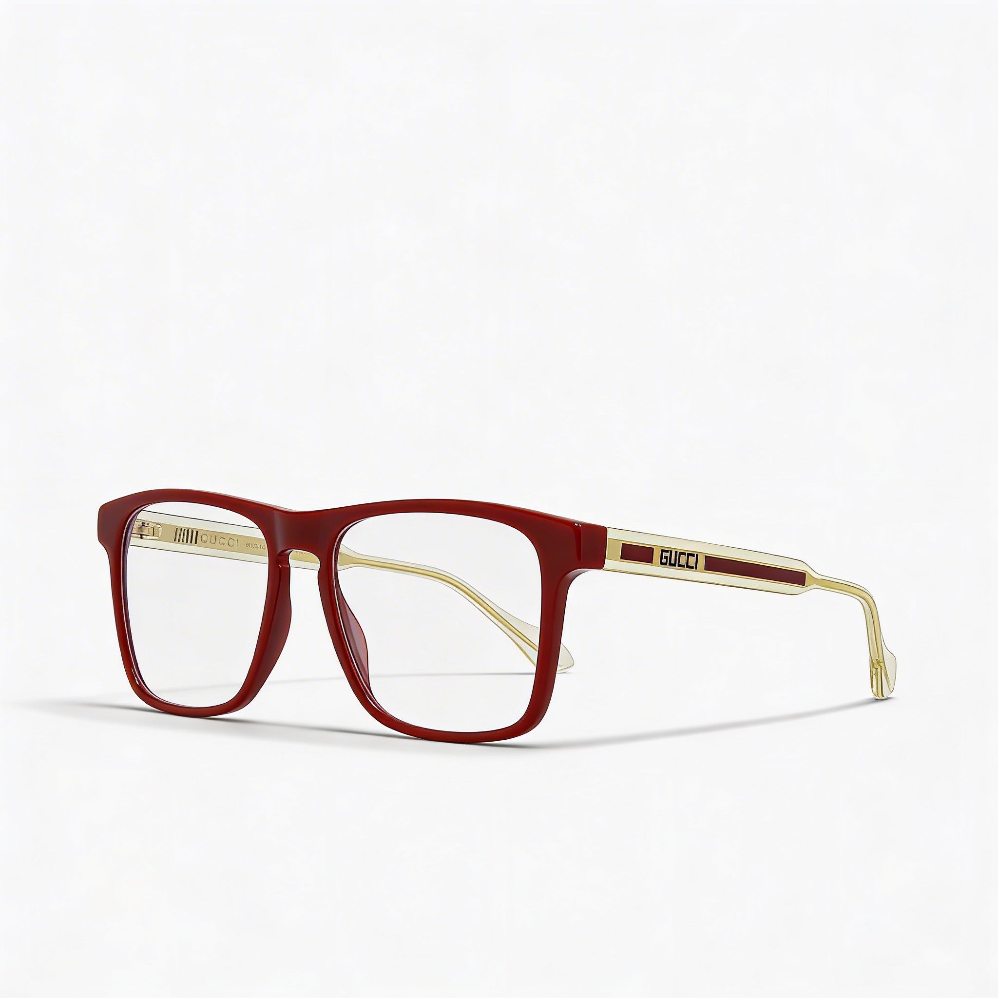 Gucci GG0561O Square/Rectangle Unisex Eyeglasses, Burgundy Crystal Transparent Plastic Full Rim Frame, 54mm, Photo 1