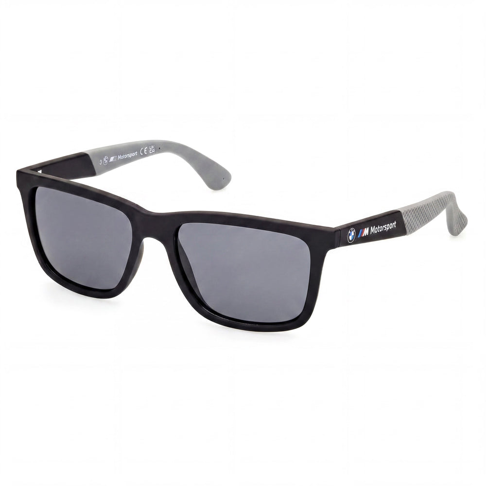 BMW MOTORSPORT Gafas de Sol Inyectadas para Hombre, Negro Mate, Montura Inyectada Gris Humo, Polarizadas Humo, Protección UV, 54mm