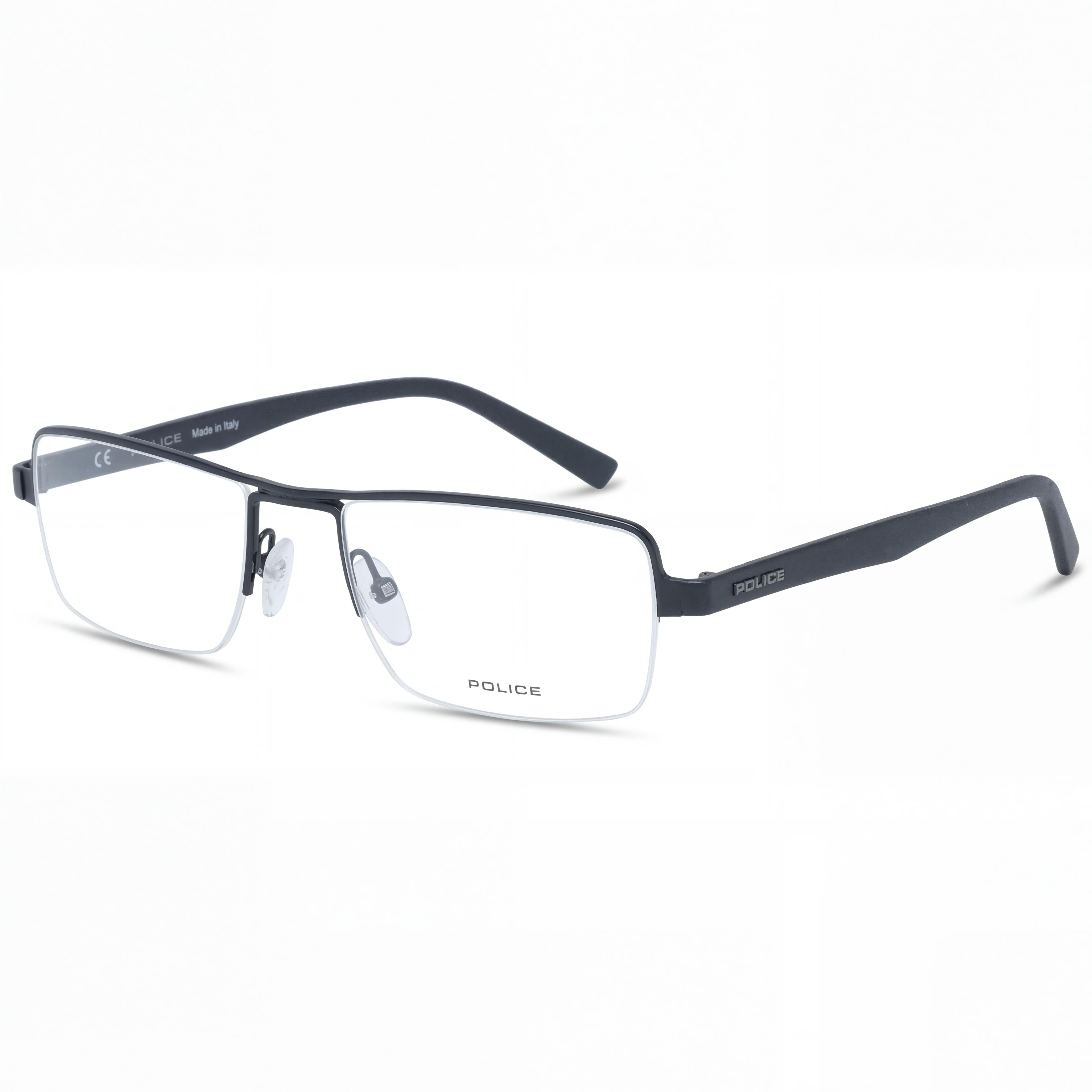 Gafas de sol Police modernas unisex de acetato negro y metal, con montura rectangular semi sin montura y lentes de policarbonato transparente, talla 52, Photo 1