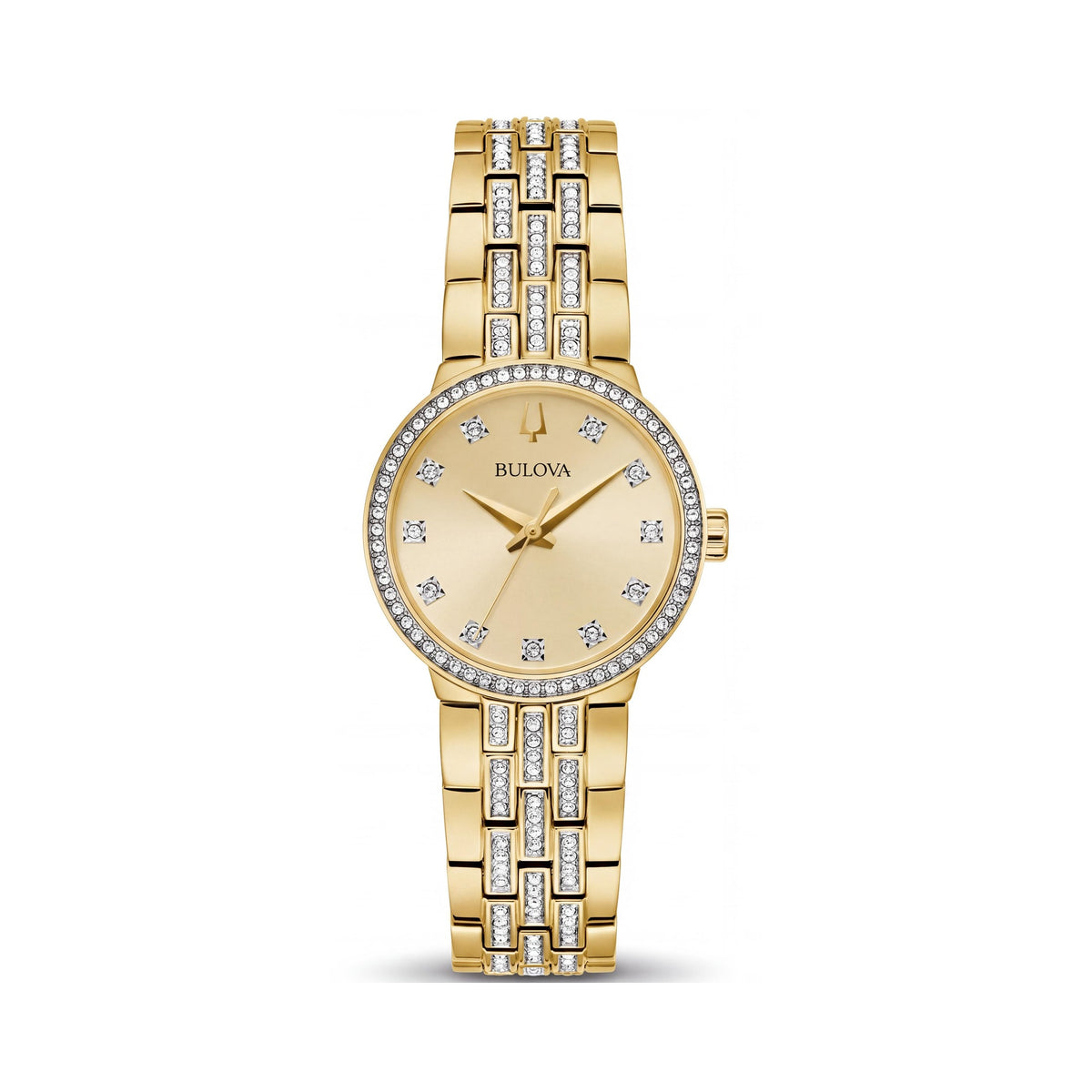 Bulova 98X133 Women's Modern Beige Champagne Quartz Watch, Gold-Tone Case, Featuring 194 Crystals, Photo 1