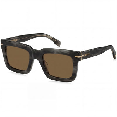 Hugo Boss Modern Women's Sunglasses, Brown Dark Grey Horn ECO ACETATE Frame, Grey Horn Lenses, UV Protection, 51mm