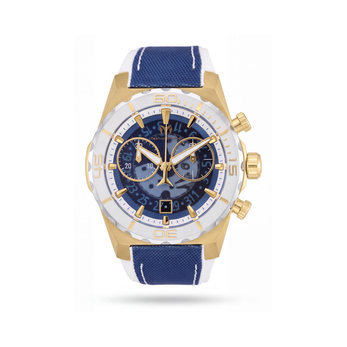 Reloj TechnoMarine TM-519007 para hombre, acero blanco y azul, tono dorado, cuarzo suizo, luminiscente, resistente al agua 100m, 48mm, Photo 1