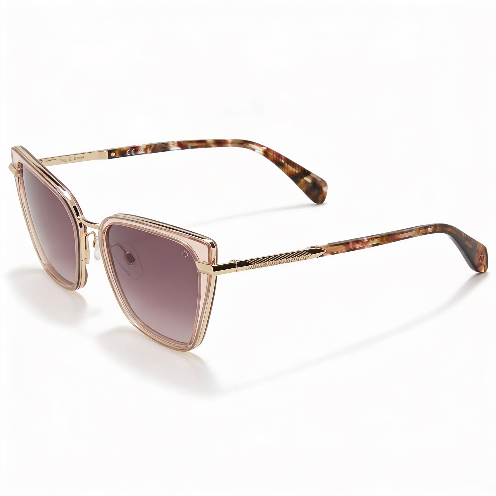 Gafas de sol rag & bone Rnb1057/G/S para mujer con montura de plástico beige, lentes de policarbonato con protección UV, 56 mm, Photo 1