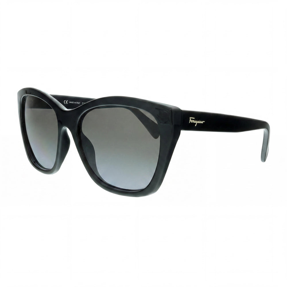 Salvatore Ferragamo Women's Classic Cat Eye Black Plastic Grey Gradient 100% UV Protection Sunglasses 56mm