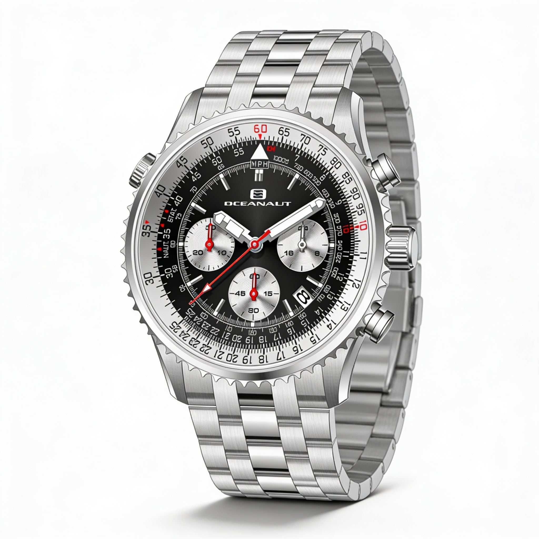 Reloj Oceanaut para hombre, con esfera negra, caja y pulsera de acero inoxidable, cronógrafo, resistente al agua hasta 100 m., Photo 1