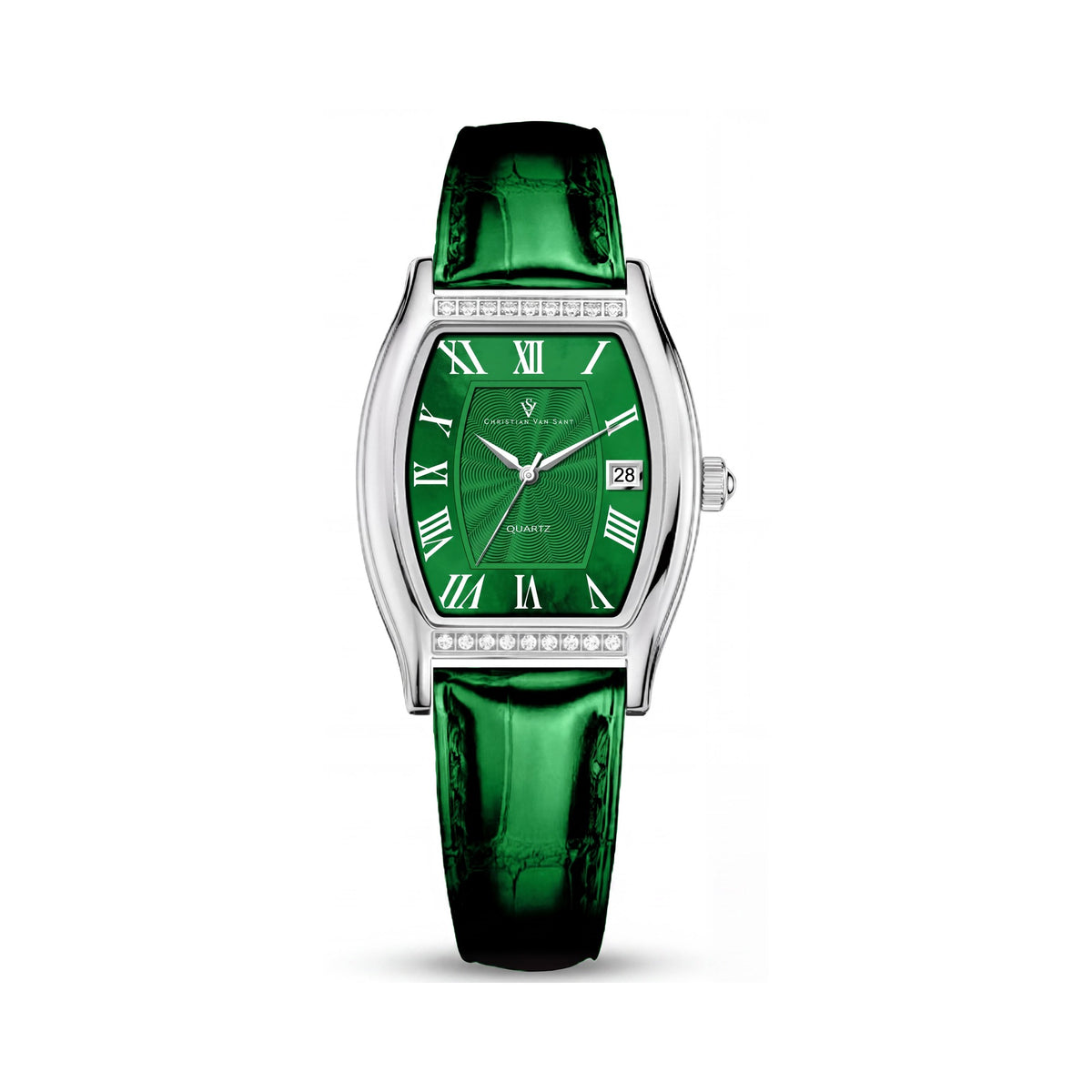 Christian Van Sant strap Women's Green Dial Stainless Steel Case Leather Strap Quartz Water Resistant Watch, Photo 1