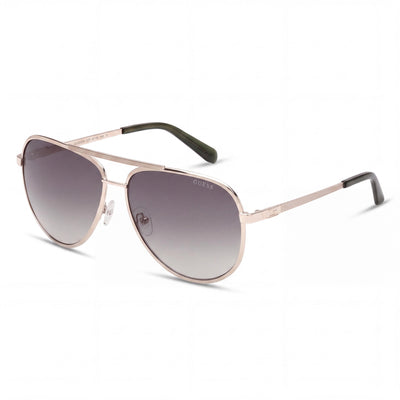 GUESS Women's GU00209 Aviator Striped Metal Sunglasses, Shiny Pale Gold Frame with Gradient Green Lenses, 61-14-145mm