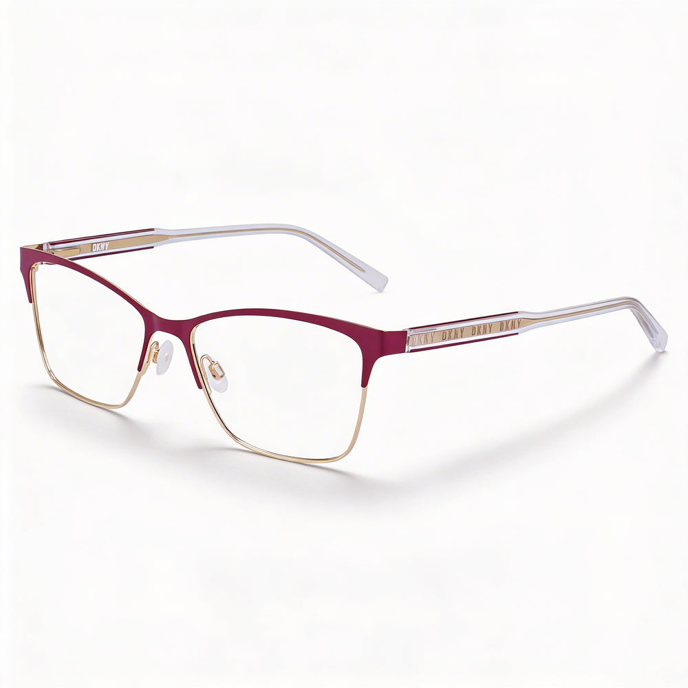 DKNY DK3008 Gafas de sol para mujer estilo clásico con montura de acetato color ciruela y dorado, lentes de policarbonato no polarizadas de 53 mm