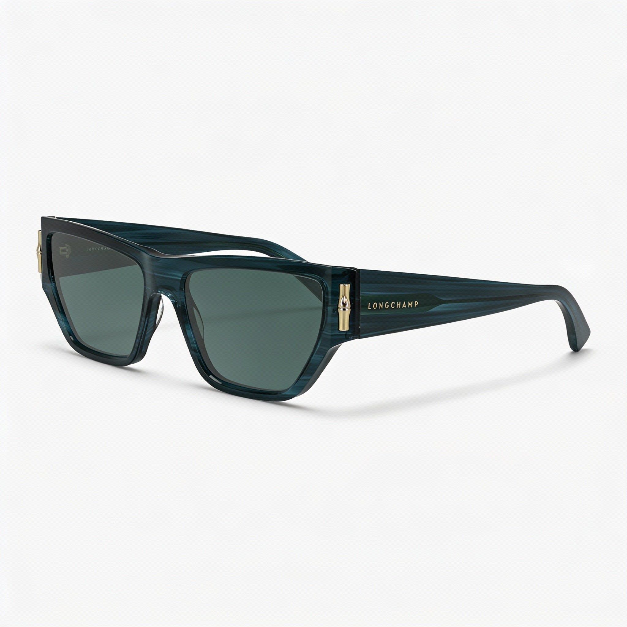 Longchamp Modern LO774S Men's Sunglasses with Striped Blue Frame and Lenses, Modified Rectangle Shape, 17mm Bridge, 140mm Temple, Photo 1