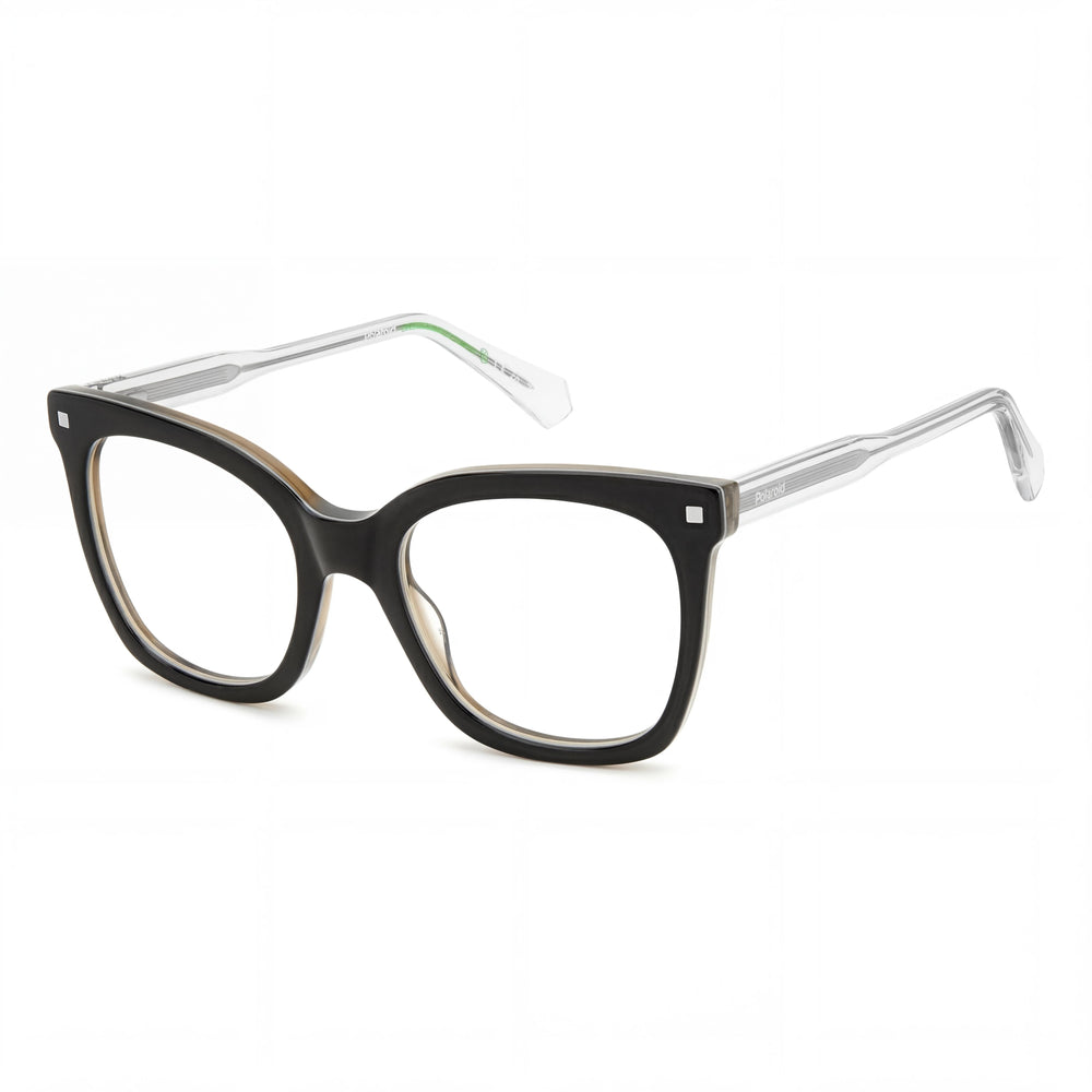 Gafas de sol modernas para mujer Polaroid con montura de ACETATO ECOLÓGICO y lentes no polarizadas, Negro Beige, 51 mm de ancho de lente