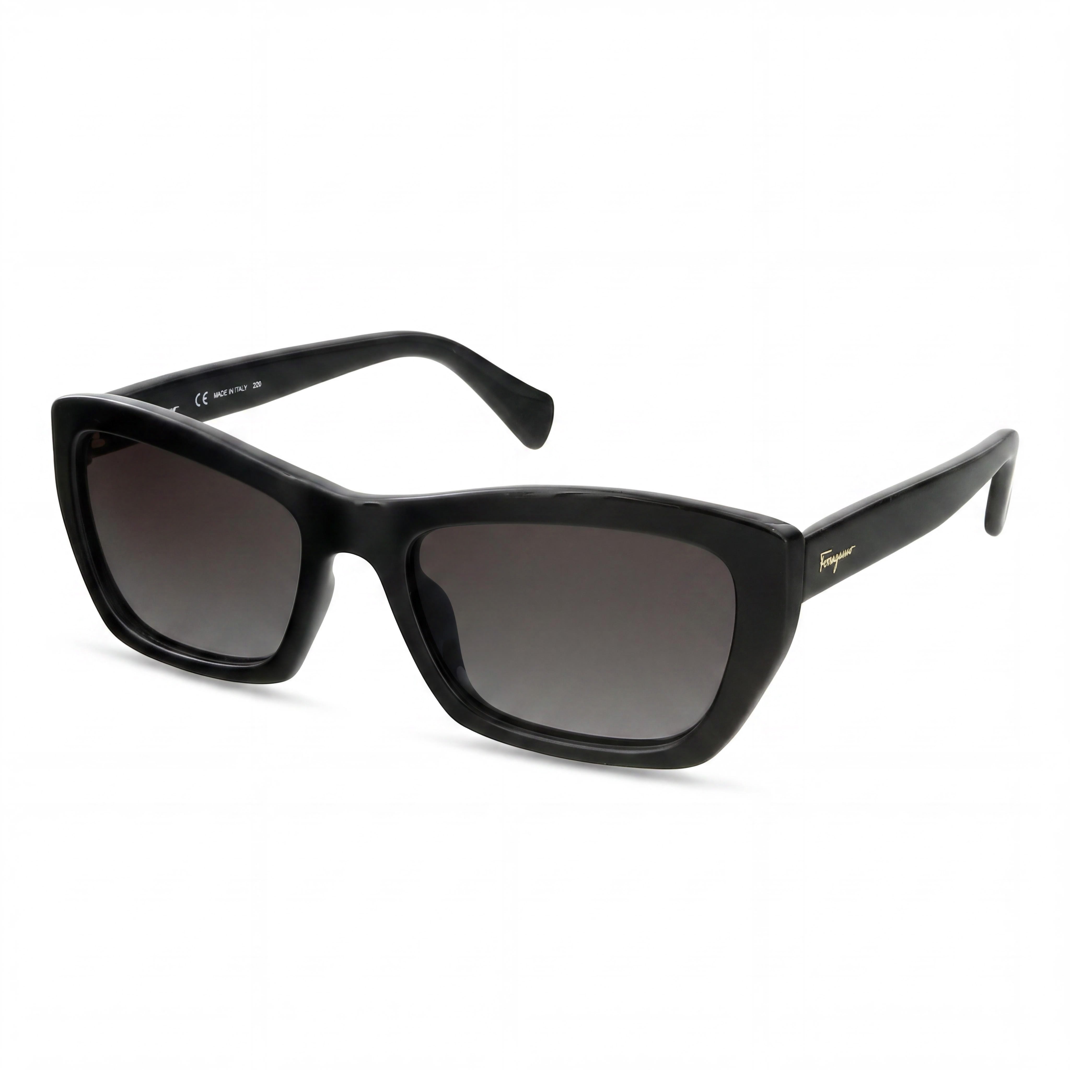 Gafas de sol rectangulares Ferragamo SF958S unisex con montura de plástico negro, lentes grises y 100 % protección UV de 55 mm, Photo 1