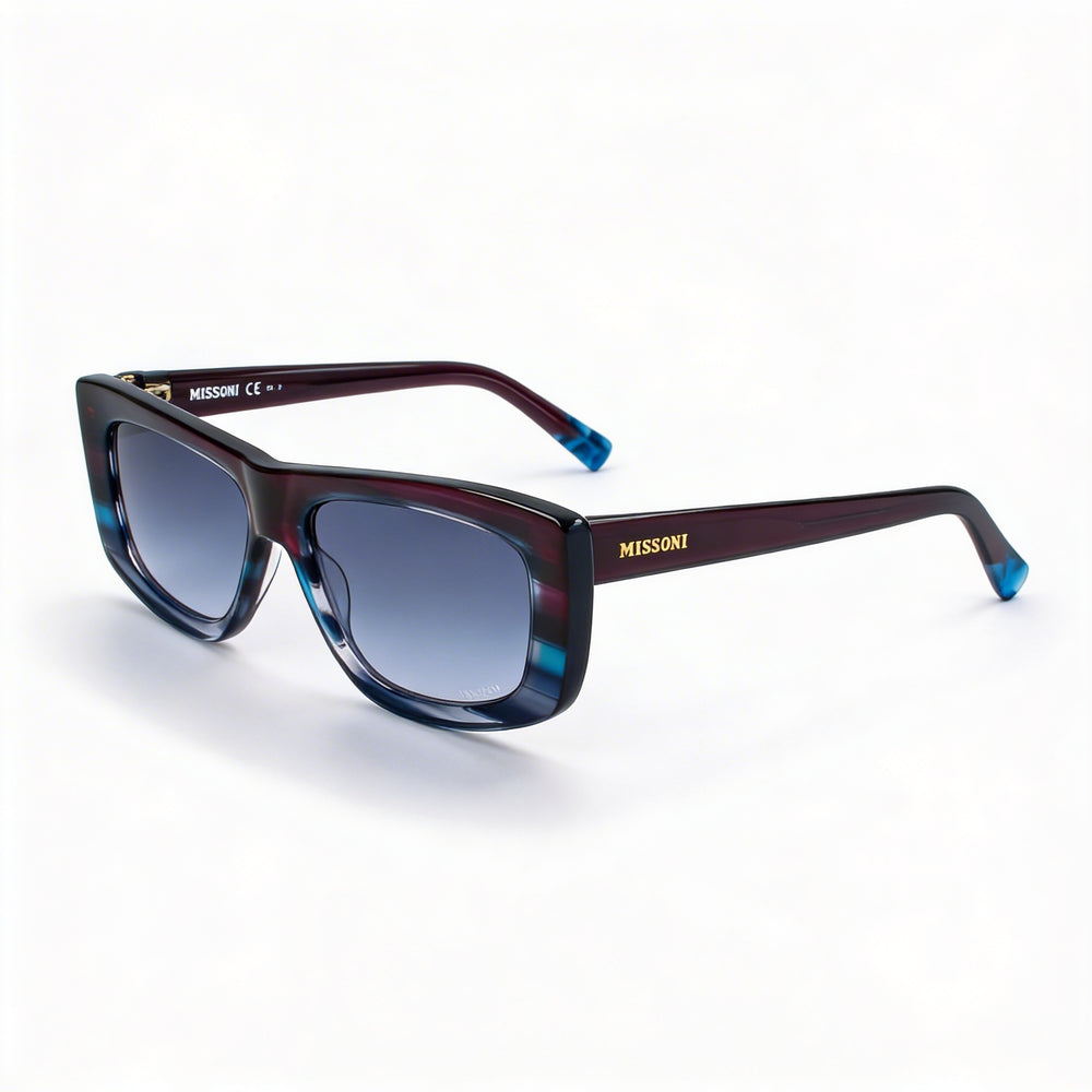 Gafas de sol Missoni Modern Mis 0111/s para mujer, montura de acetato azul violeta con lentes de cuerno de piscina azul, protección UV, 56 mm