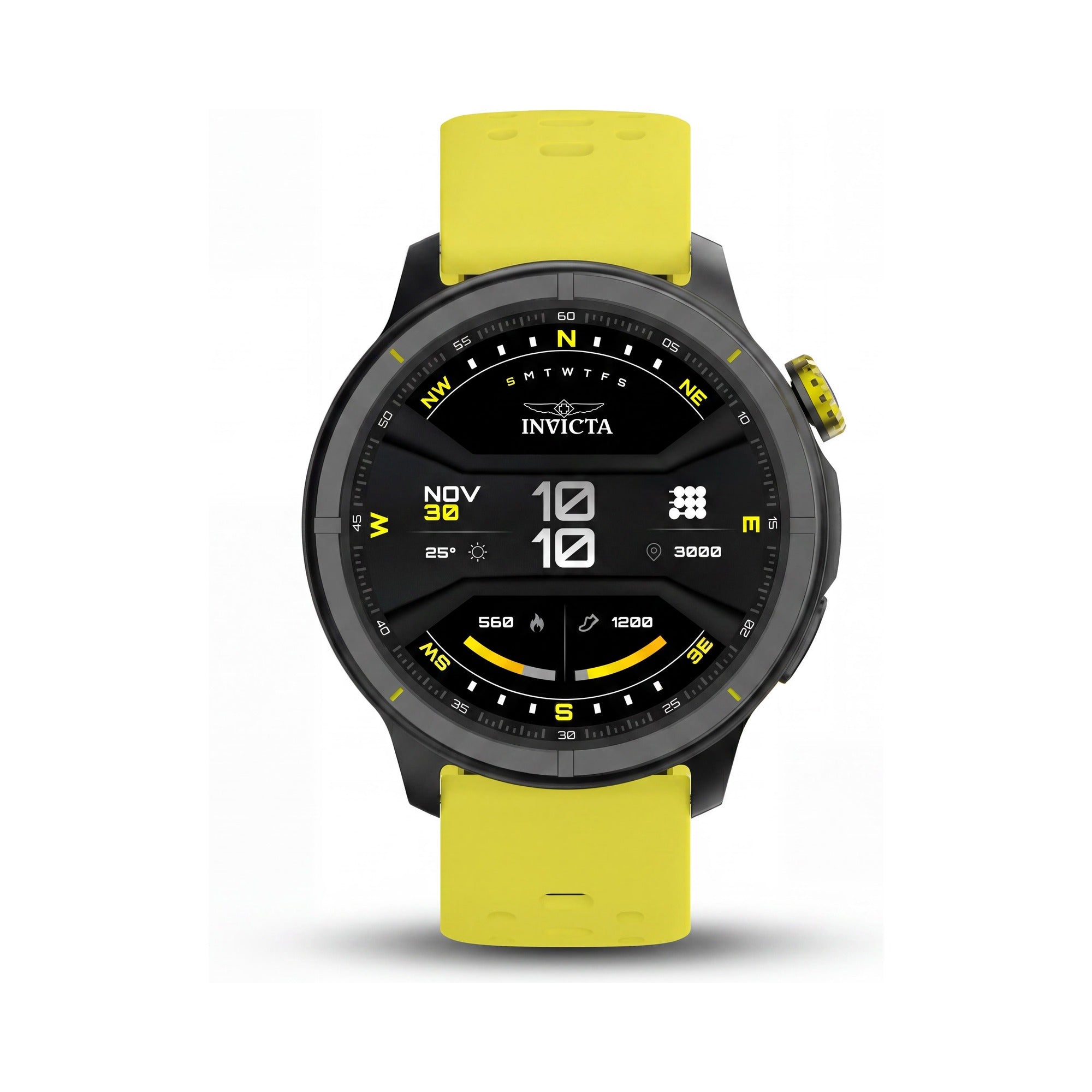 Invicta Modern Unisex Digital Smartwatch, 1.48" Display, Black Case, Yellow Silicone Strap, GPS, Swim Tracking, Photo 1