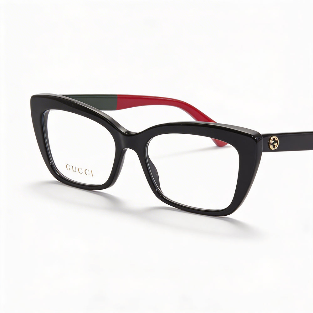 Gafas de sol Gucci GG0165ON para mujer, montura completa, diseño ojo de gato, en plástico, con logotipo en negro, rojo, verde y dorado, lentes de 51 mm y puente de 17 mm.