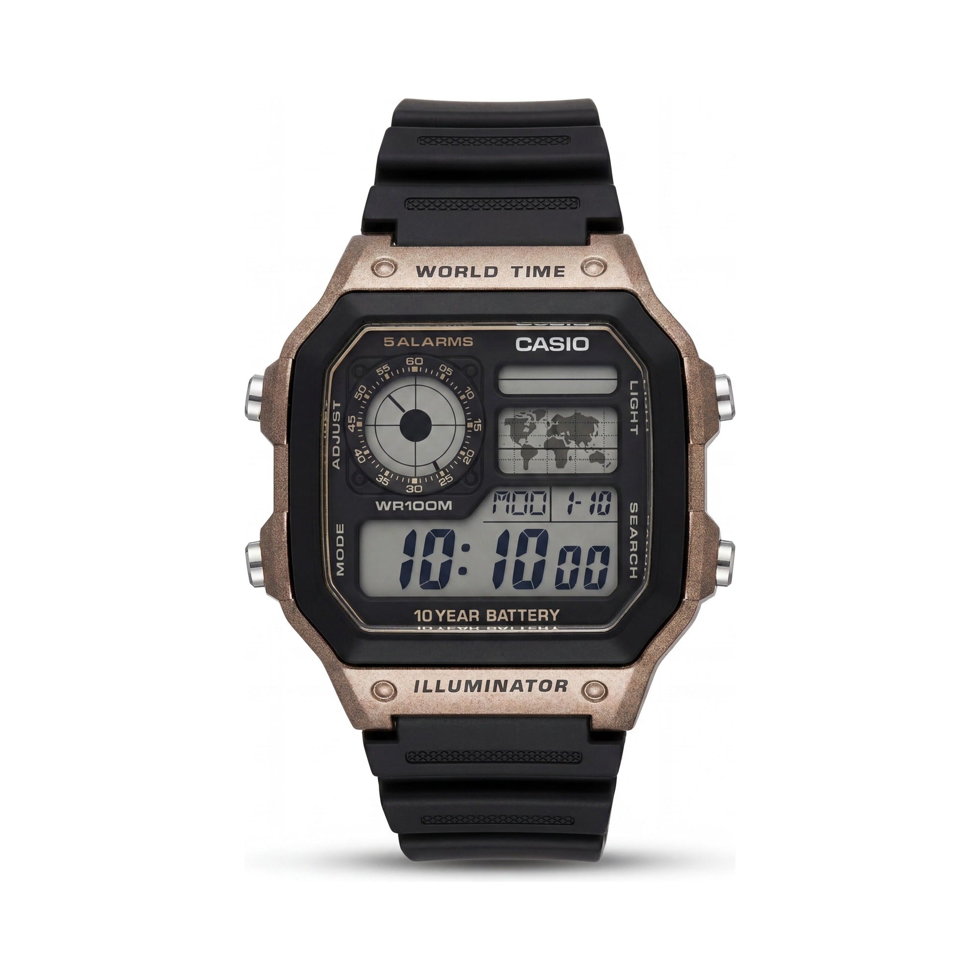 Casio AE-1200WH-5AVCF Men's Black & Gold Multifunction Digital Display Water Resistant Watch, 39.5mm, Photo 1