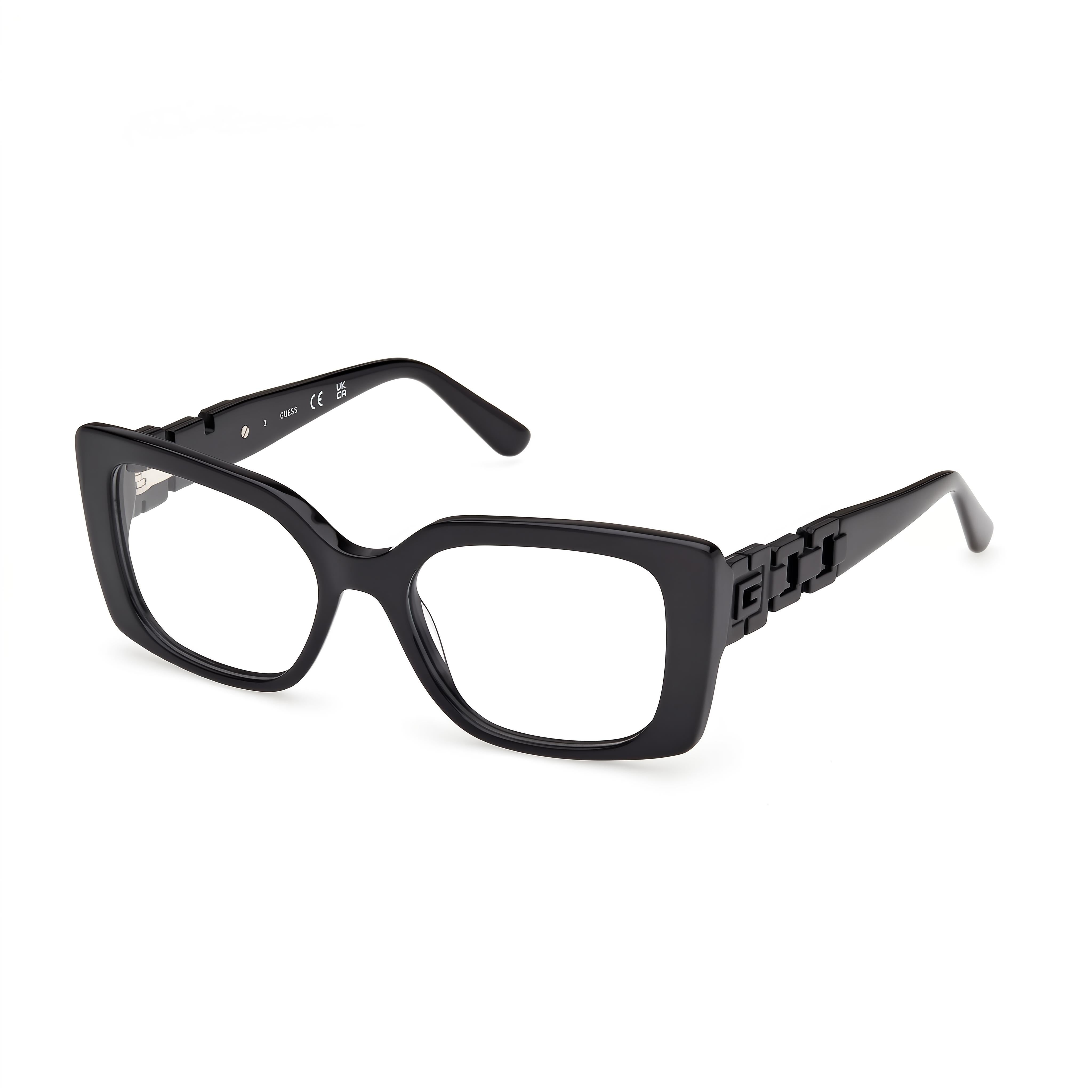 Guess Women's Gu50322 Model Optical Eyeglasses featuring a Shiny Black Plastic Frame and Transparent Lenses, 51mm Lens Width, Photo 1
