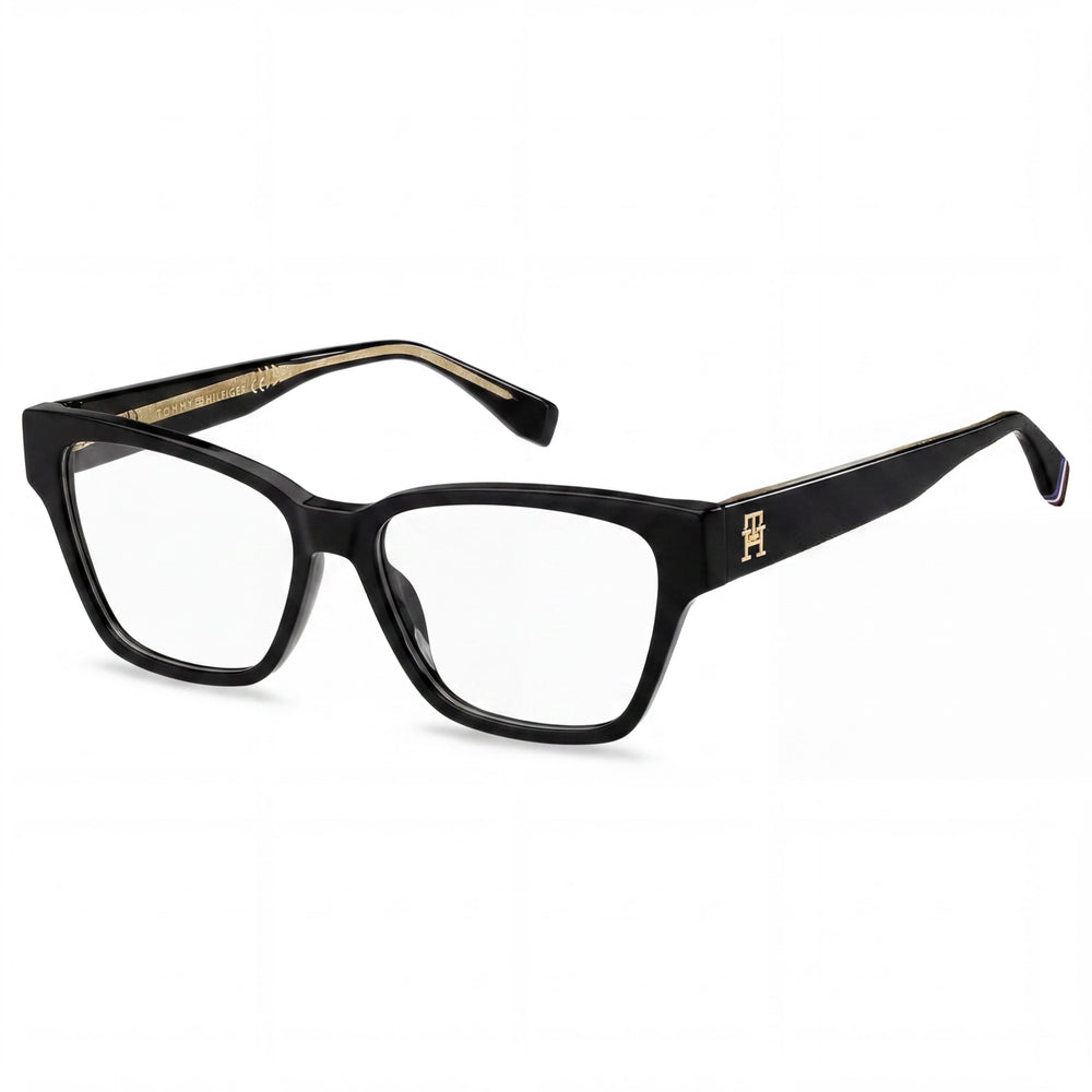 Montura para gafas Tommy Hilfiger clásica para mujer de acetato negro, lente de 53 mm, puente de 15 mm, patilla de 140 mm