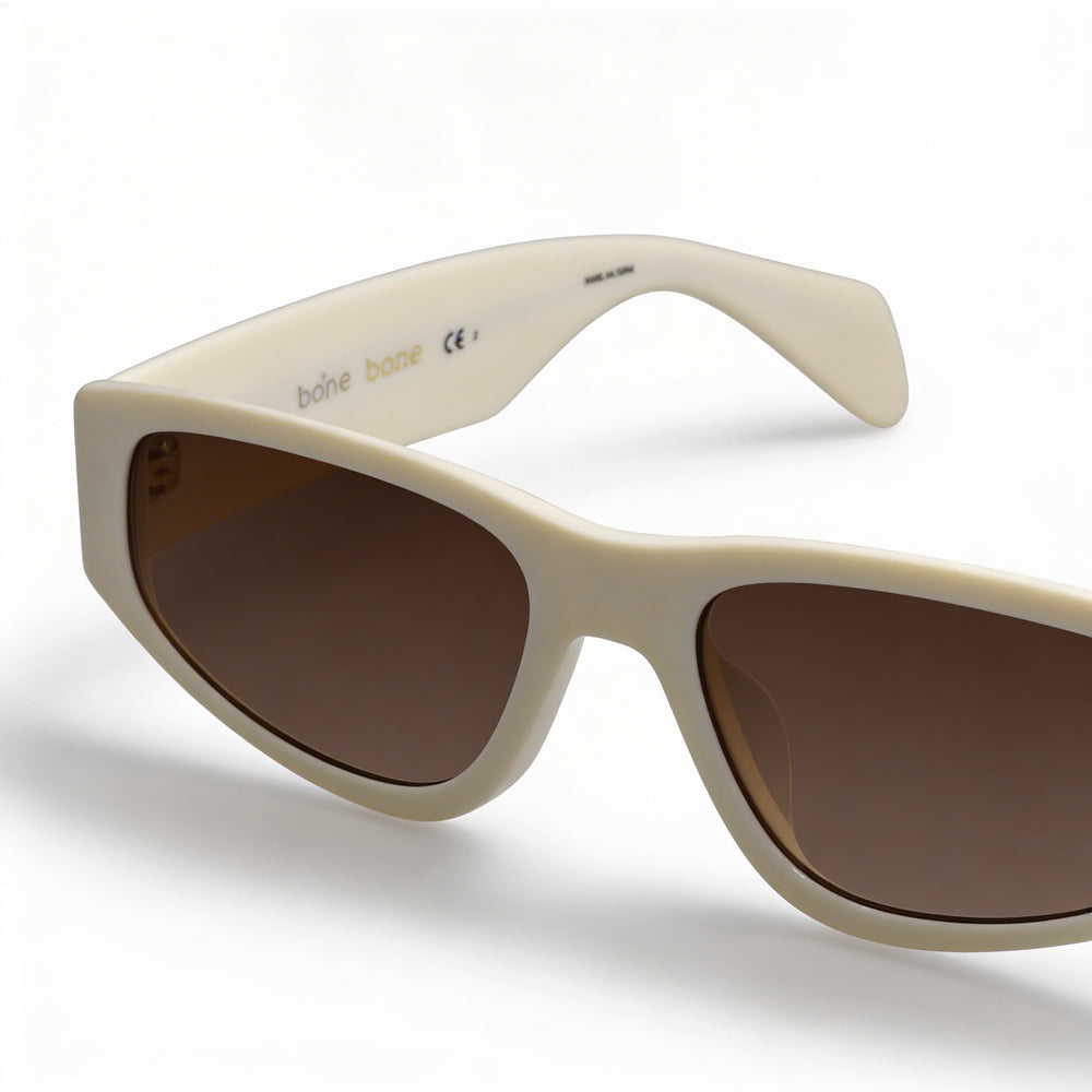 Gafas de sol de ojo de gato para mujer Rag & Bone RNB1047/G/S, armazón de acetato crema y dorado, lentes marrones no polarizadas, protección UV del 100 %, 55 mm