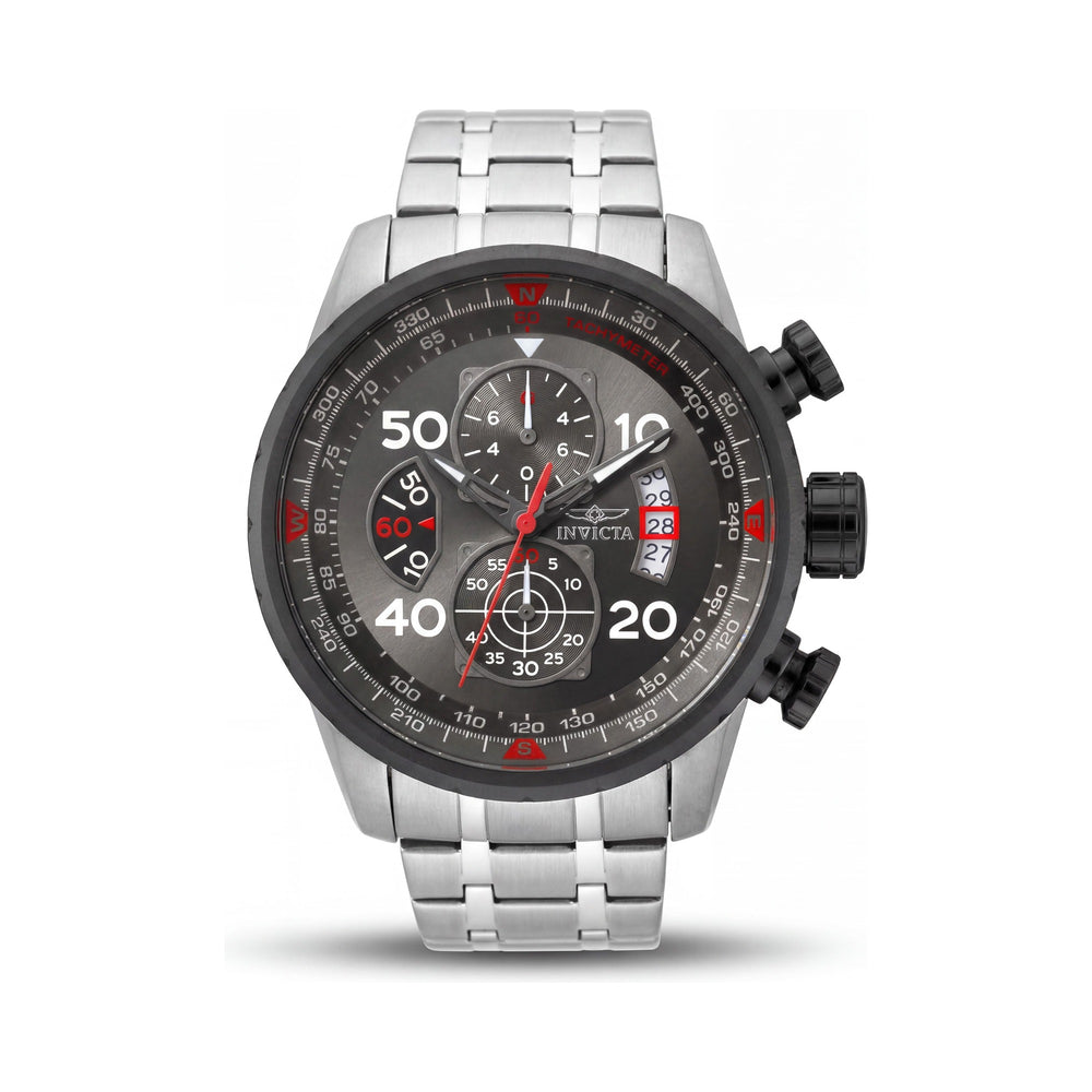 Invicta 17204 Reloj Cronógrafo de Cuarzo para Hombre, Brazalete Negro y Caja de Acero Inoxidable Plateado, Resistente al Agua 100M
