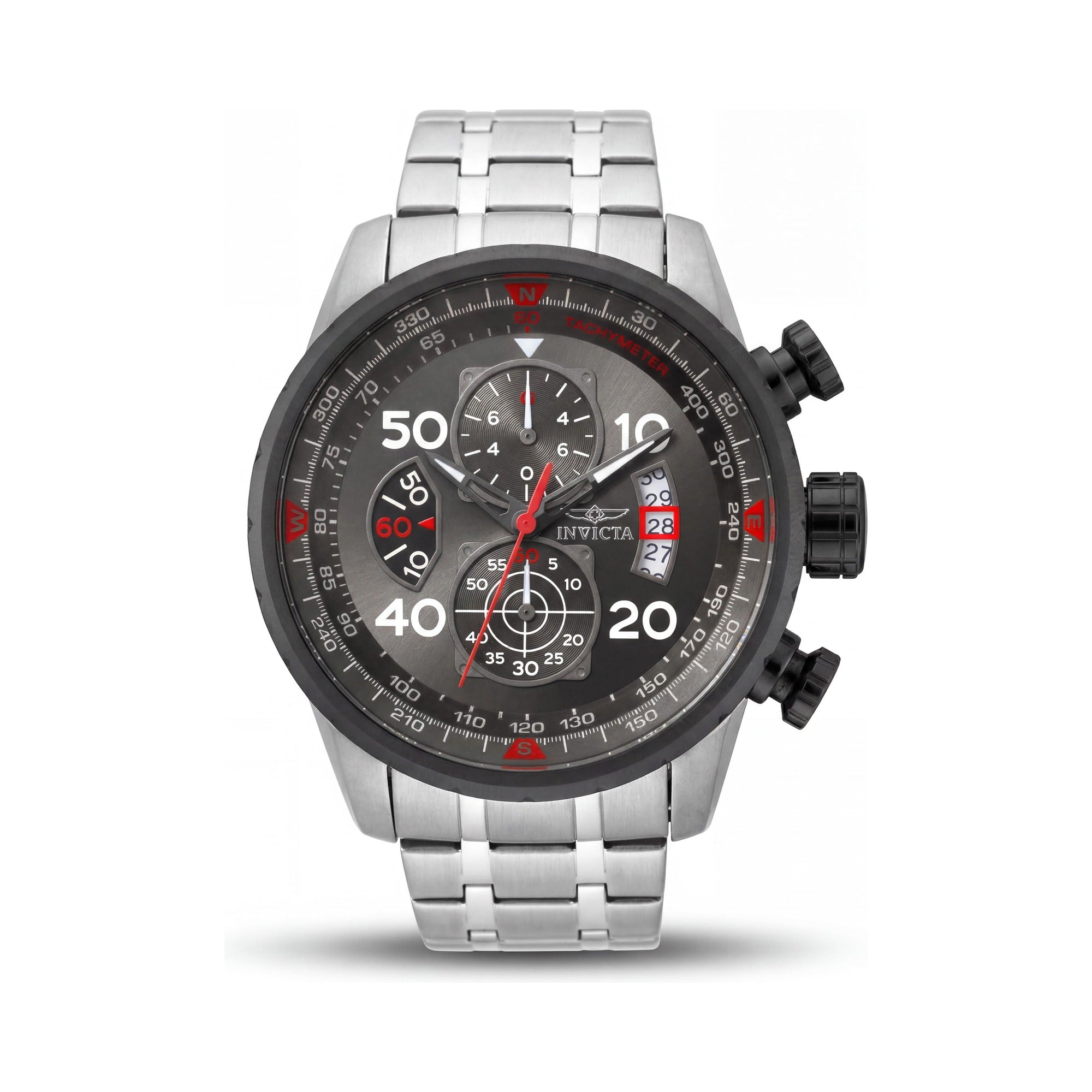 Invicta 17204 Men's Bracelet Black Silver Stainless Steel Case & Band Chronograph Quartz 100M Water Resistant Watch, Photo 1