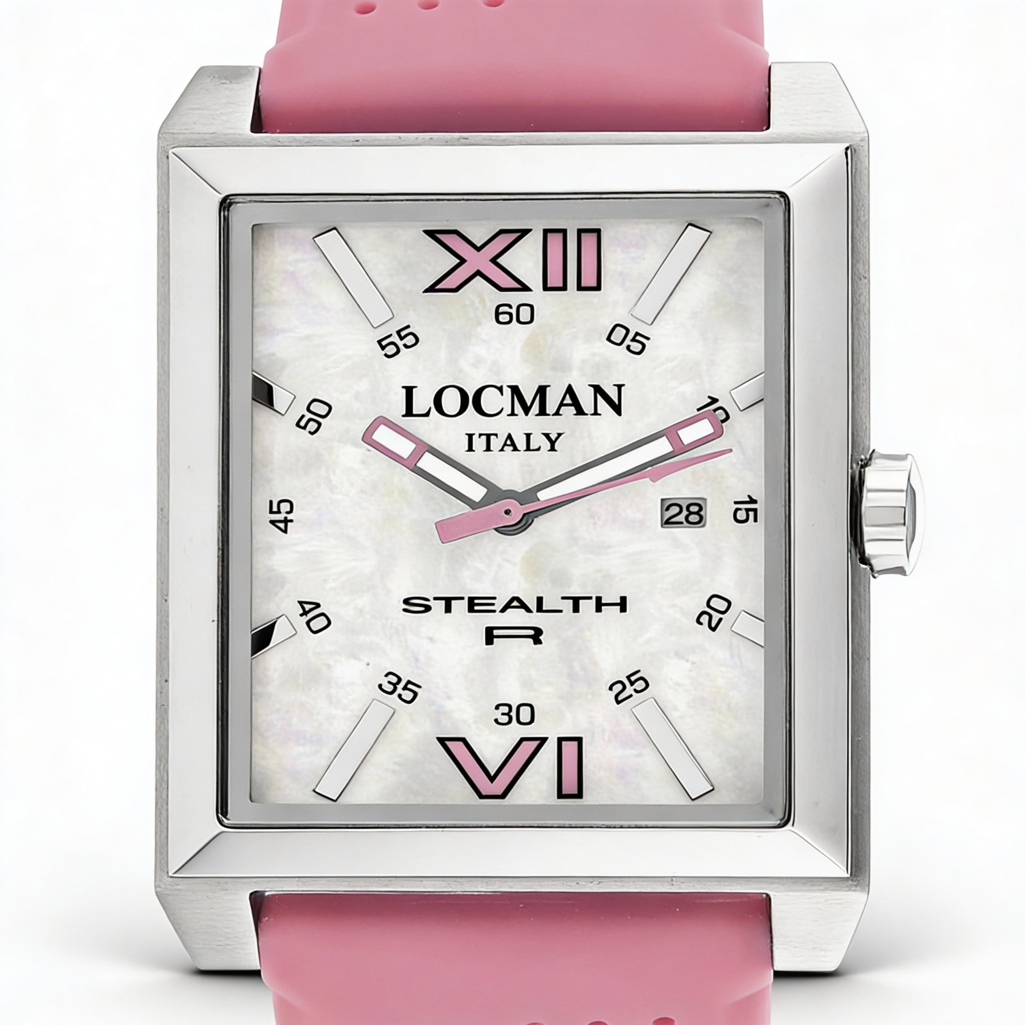 Locman Men's Quartz Movement Watch - White Stainless Steel Case, Silicone Strap, MOP Dial, Water Resistant, Photo 1