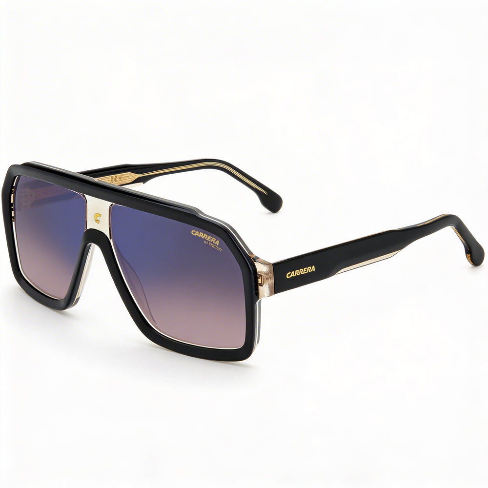 Carrera Classic Unisex Acetate Sunglasses Black Beige/Brown Frame Brown Shaded Blue Mirror Lens 60mm UV Protection