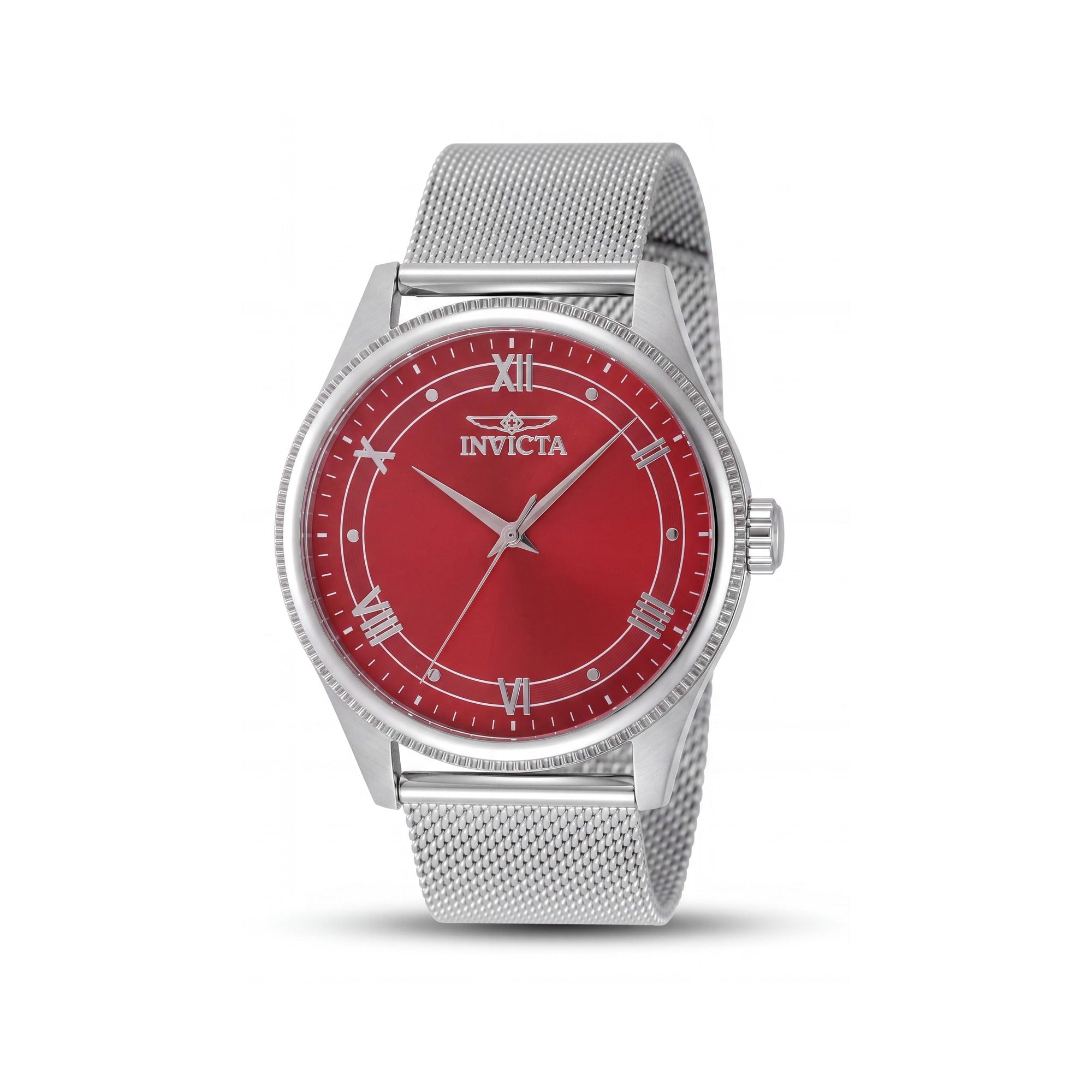 Invicta Celestial 48484 Unisex 43mm Silver Stainless Steel Bracelet Red Dial Quartz Watch, Photo 1