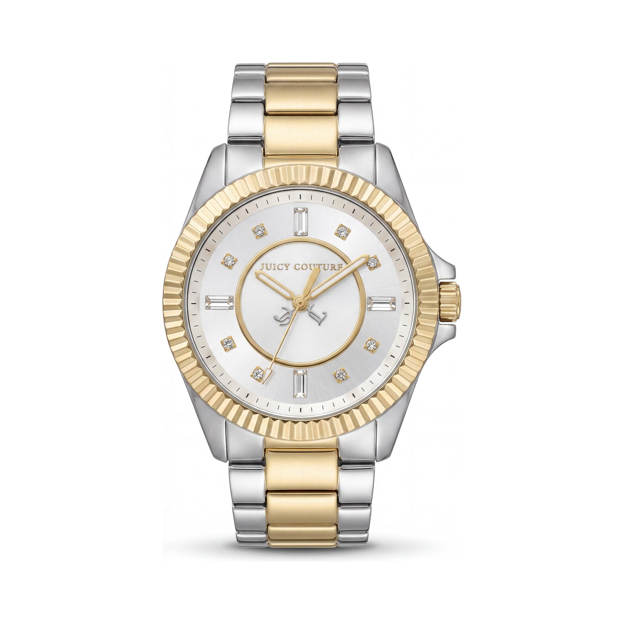 Juicy Couture Stella Women's 41mm Yellow Gold Two-Tone Stainless Steel Water Resistant Watch with Swarovski Crystals, Silver Dial, Photo 1