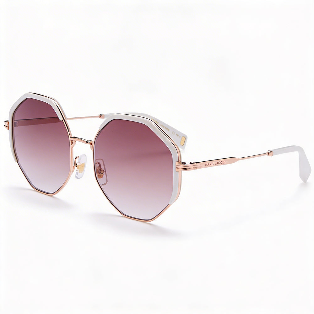 Gafas de sol Marc Jacobs casuales para mujer, con montura metálica de color blanco oro rosa y lentes de protección UV degradadas en color marrón, 56 mm