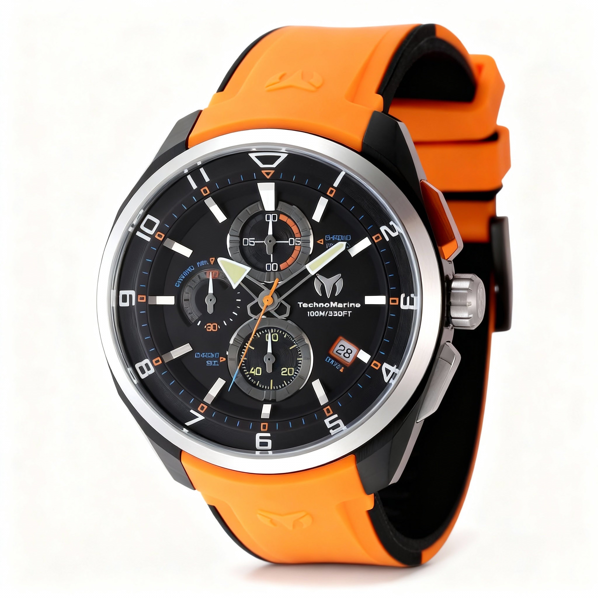 TechnoMarine OCEAN - QUANTUM TM-318128 Men's 44mm Black Dial Quartz Watch, Black Silicone Strap, Stainless Steel