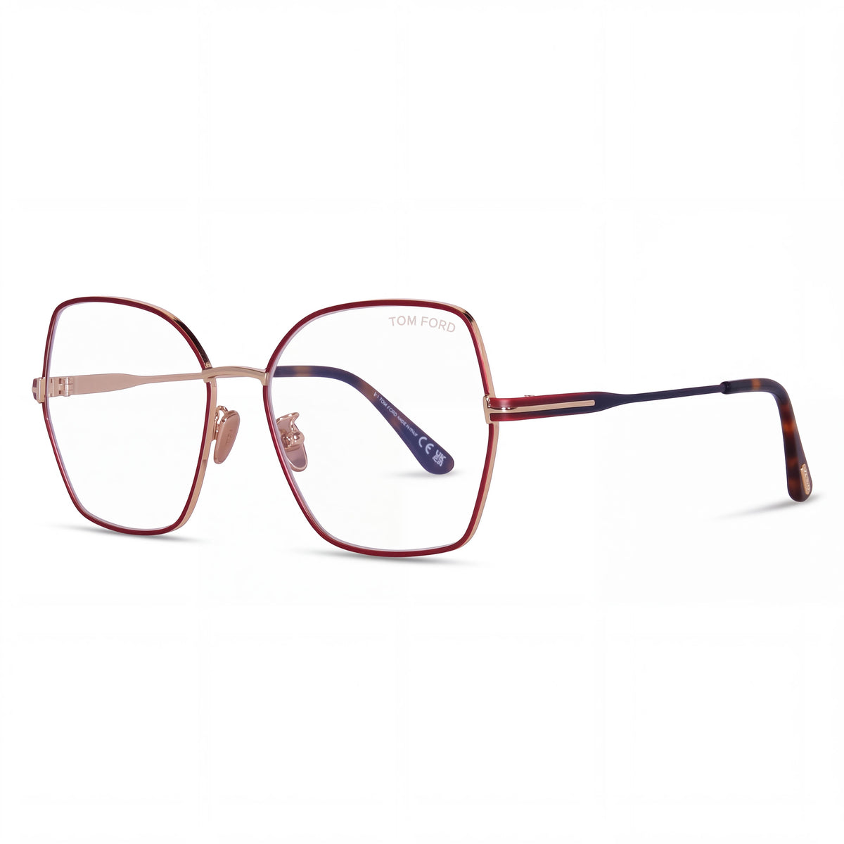 Tom Ford Ft5876-b Women's Metal Eyeglasses with Blue Block Lenses, Shiny Rose Gold and Red Enamel, Brown 56-16-140, Photo 1