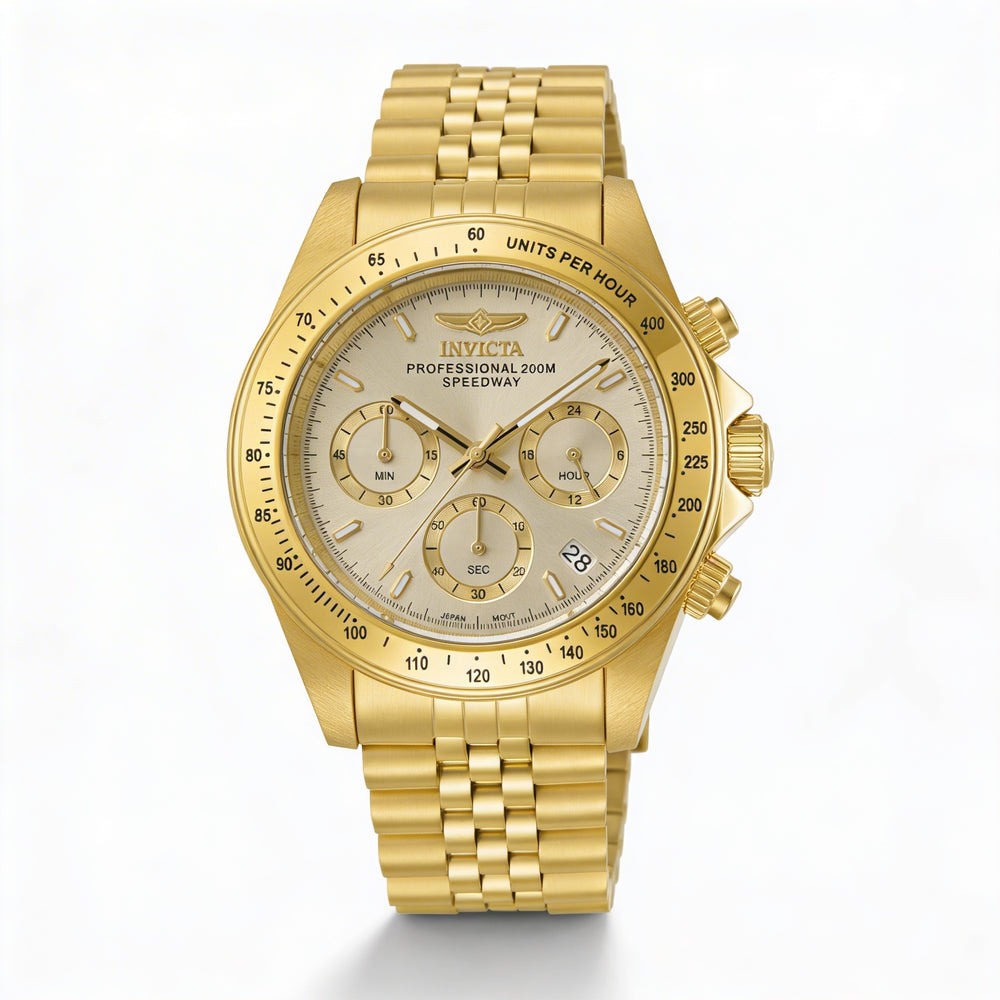 Invicta Men's Gold Tone Quartz Watch, Chronograph Equipped, Glow In The Dark Feature