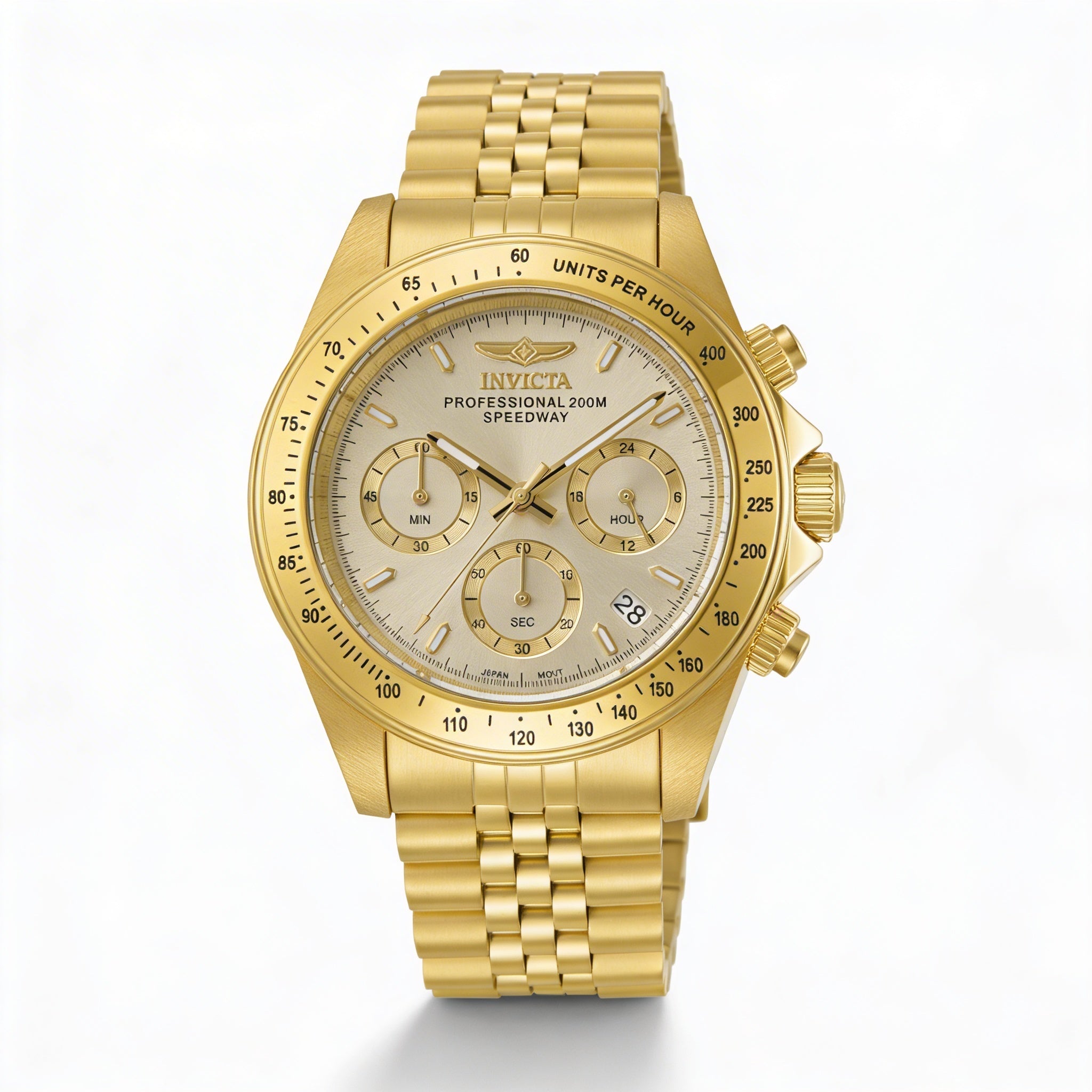 Reloj de cuarzo Invicta para hombre en tono dorado, con cronógrafo y función de brillo en la oscuridad., Photo 1
