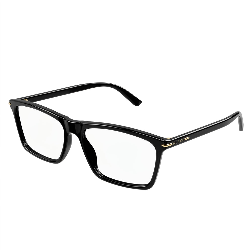 Gucci GG1445O Men's Rectangle Acetate Eyeglass Frames Black Gold, Clear Customisable Lens, 56-17-145