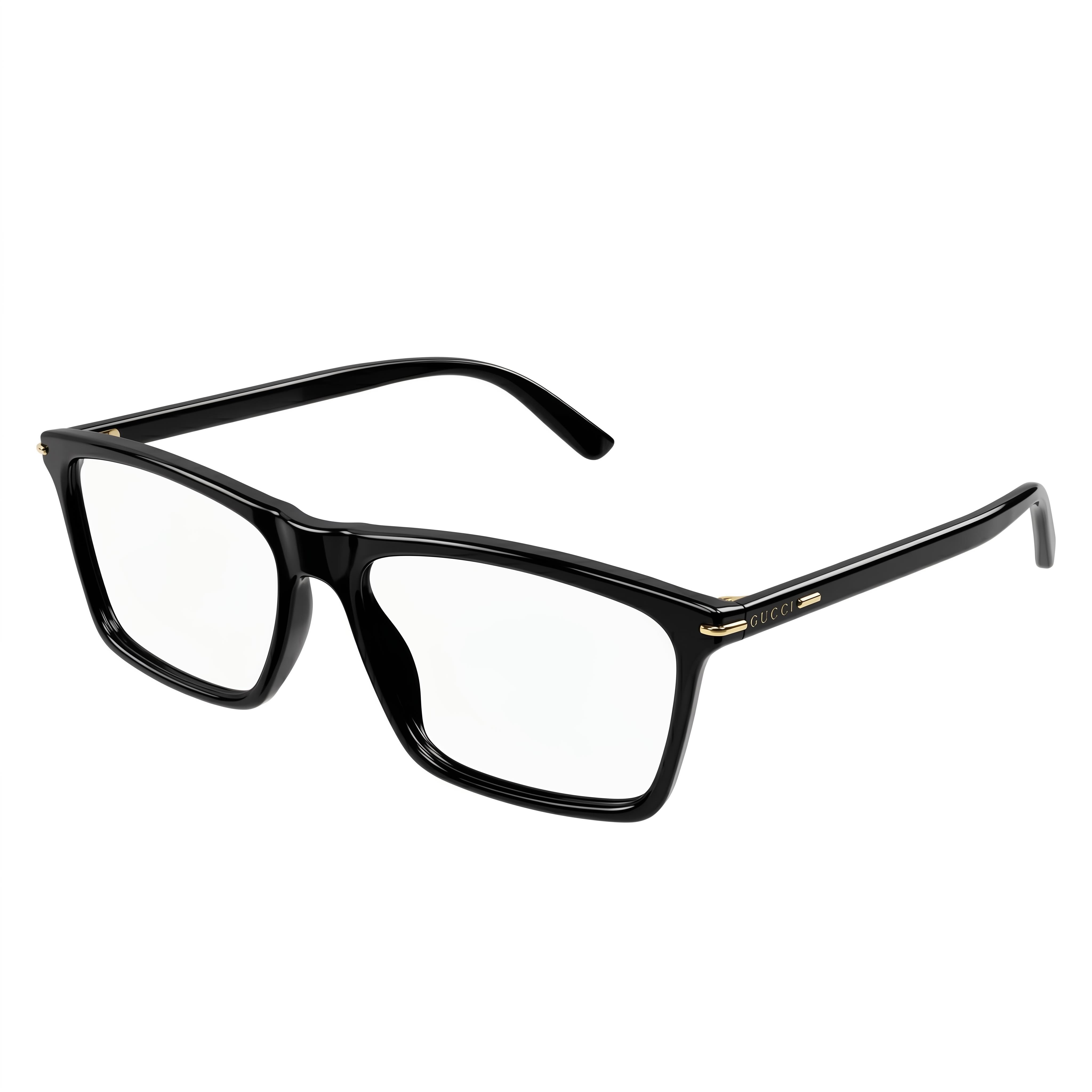 Gucci GG1445O Men's Rectangle Acetate Eyeglass Frames Black Gold, Clear Customisable Lens, 56-17-145, Photo 1