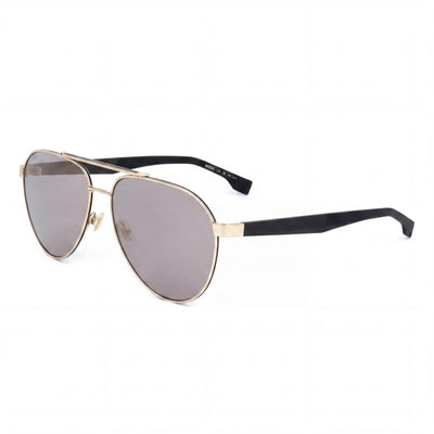Hugo Boss Gafas de sol unisex modernas de acero aleado, marco degradado en oro, negro y azul, lentes degradadas en amarillo y azul con protección UV, 60 mm