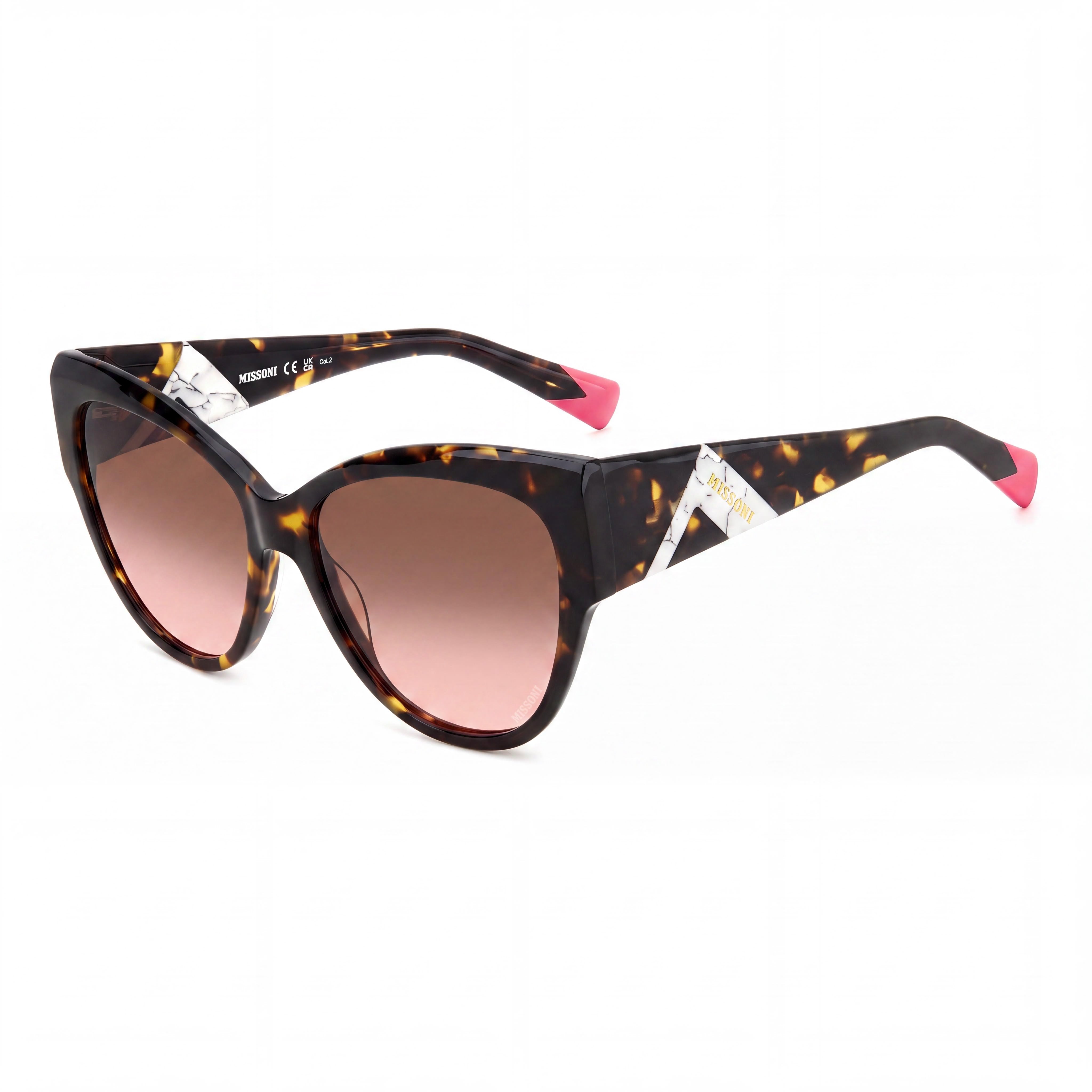 Gafas de sol M Missoni casual para mujer con montura de acetato color habana, lentes no polarizadas marrones con degradado rosa, 57mm, Photo 1