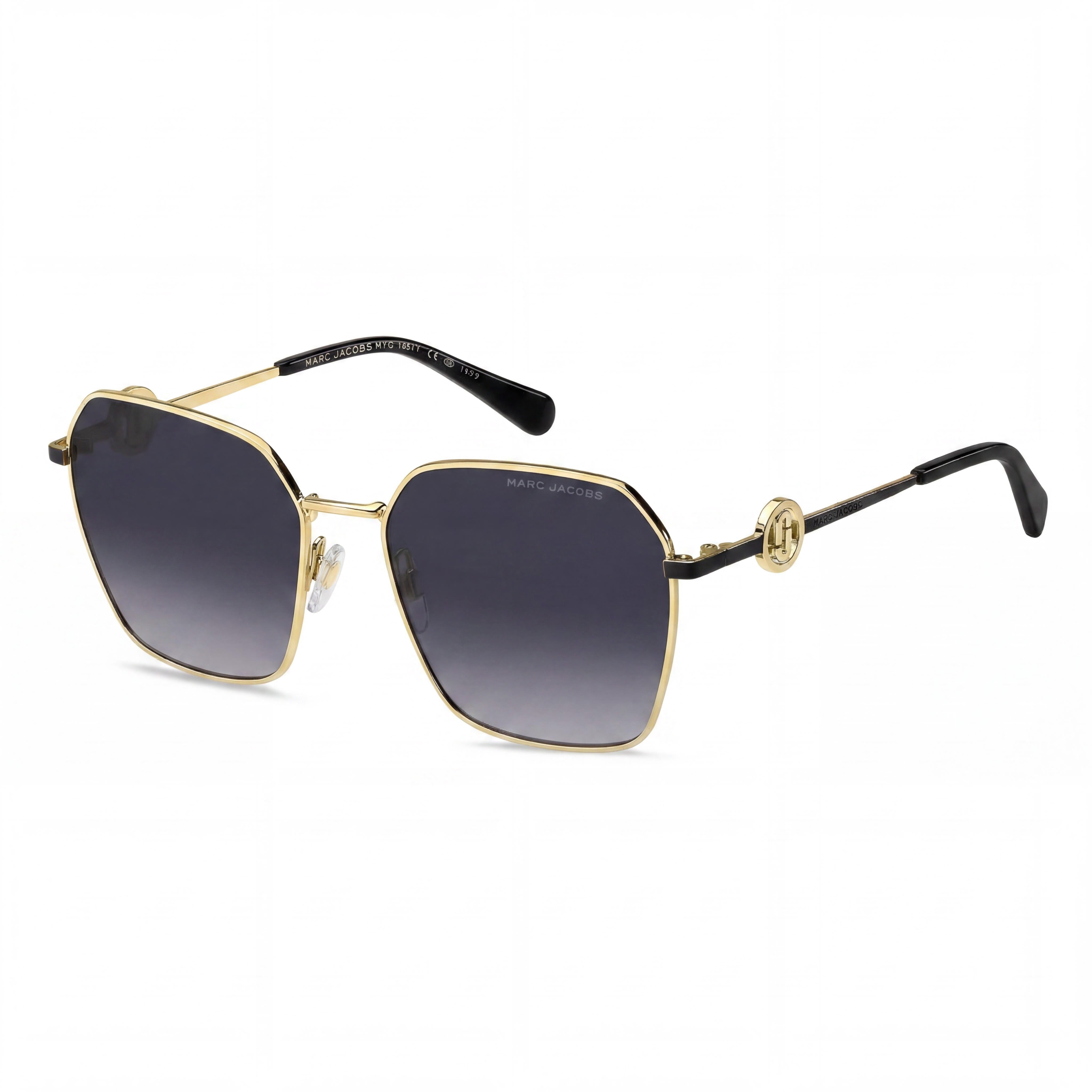 Marc Jacobs MARC 729/S Women's Square Metal Sunglasses, Gold Black Frame, Dark Grey Shaded Lenses, 58mm, Photo 1
