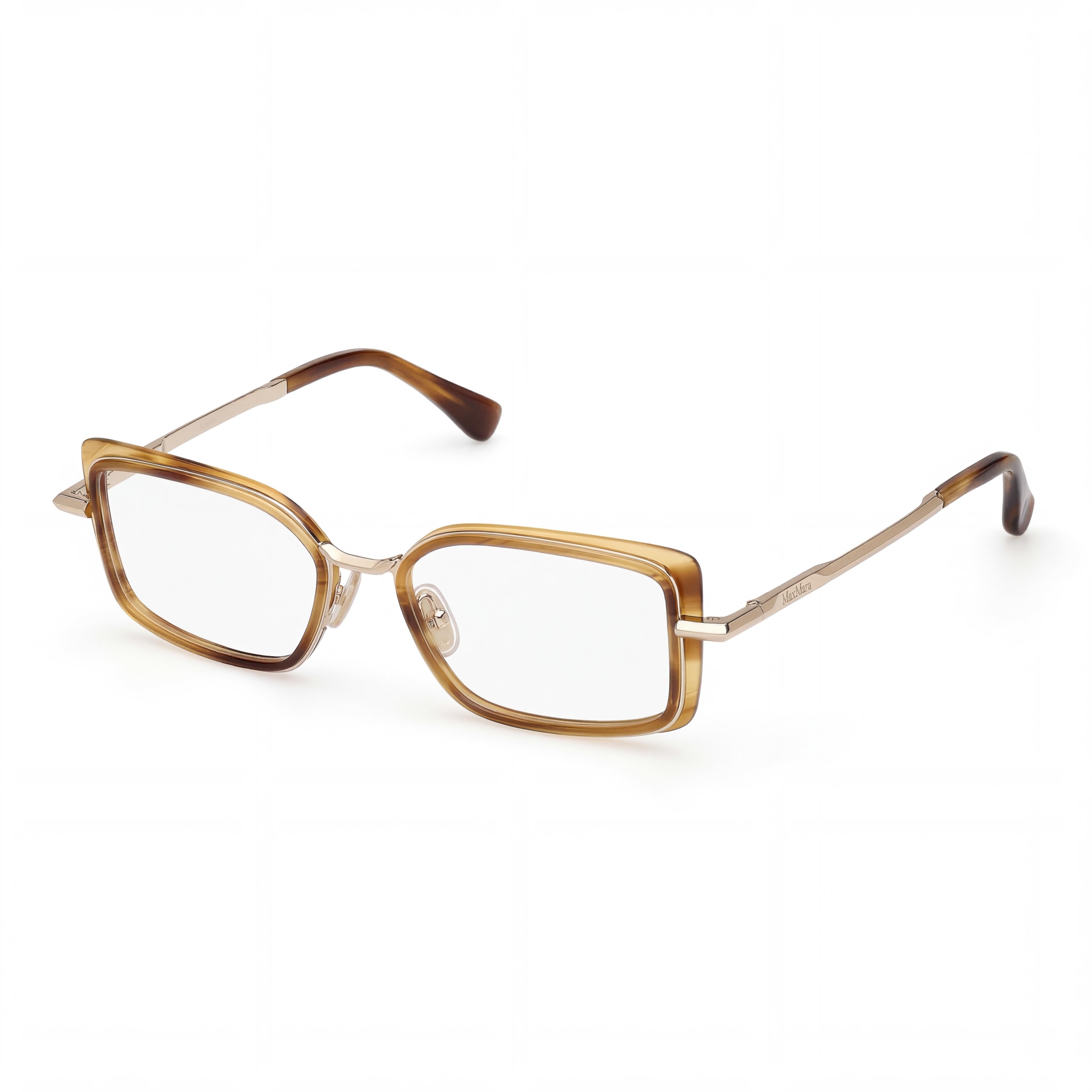 MaxMara MM5186 MODERNO Women's Metal Eyeglasses Light Brown Striped, Shiny Pale Gold 53mm, Photo 1