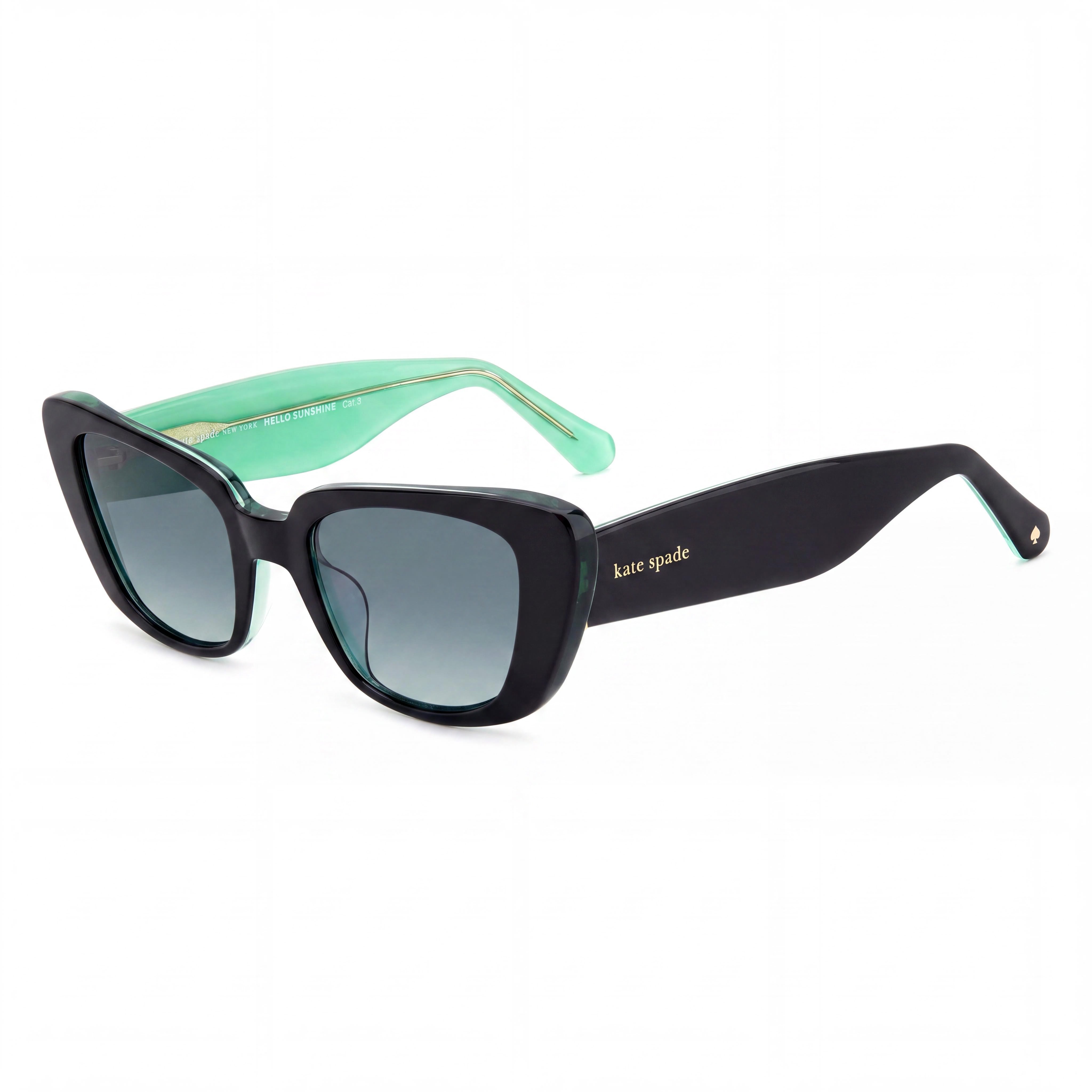 kate spade new york Fabia/S Rectangular Women's Black Green Acetate 100% UV Grey Green Lenses 51mm Sunglasses, Photo 1