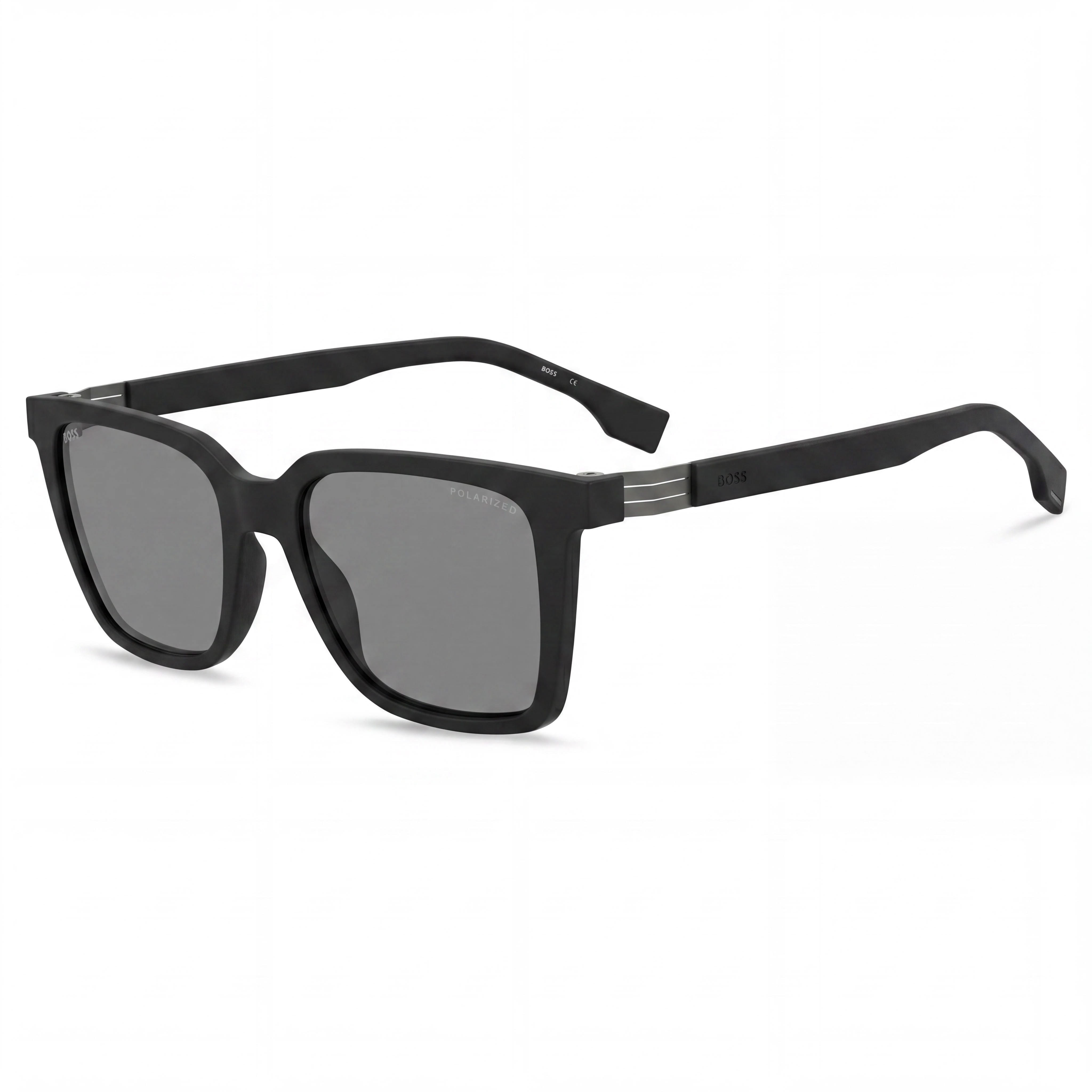 Gafas de sol HUGO BOSS Classic Unisex de poliamida con montura negra y gris, lentes grises espejadas, protección UV, 53mm, Photo 1