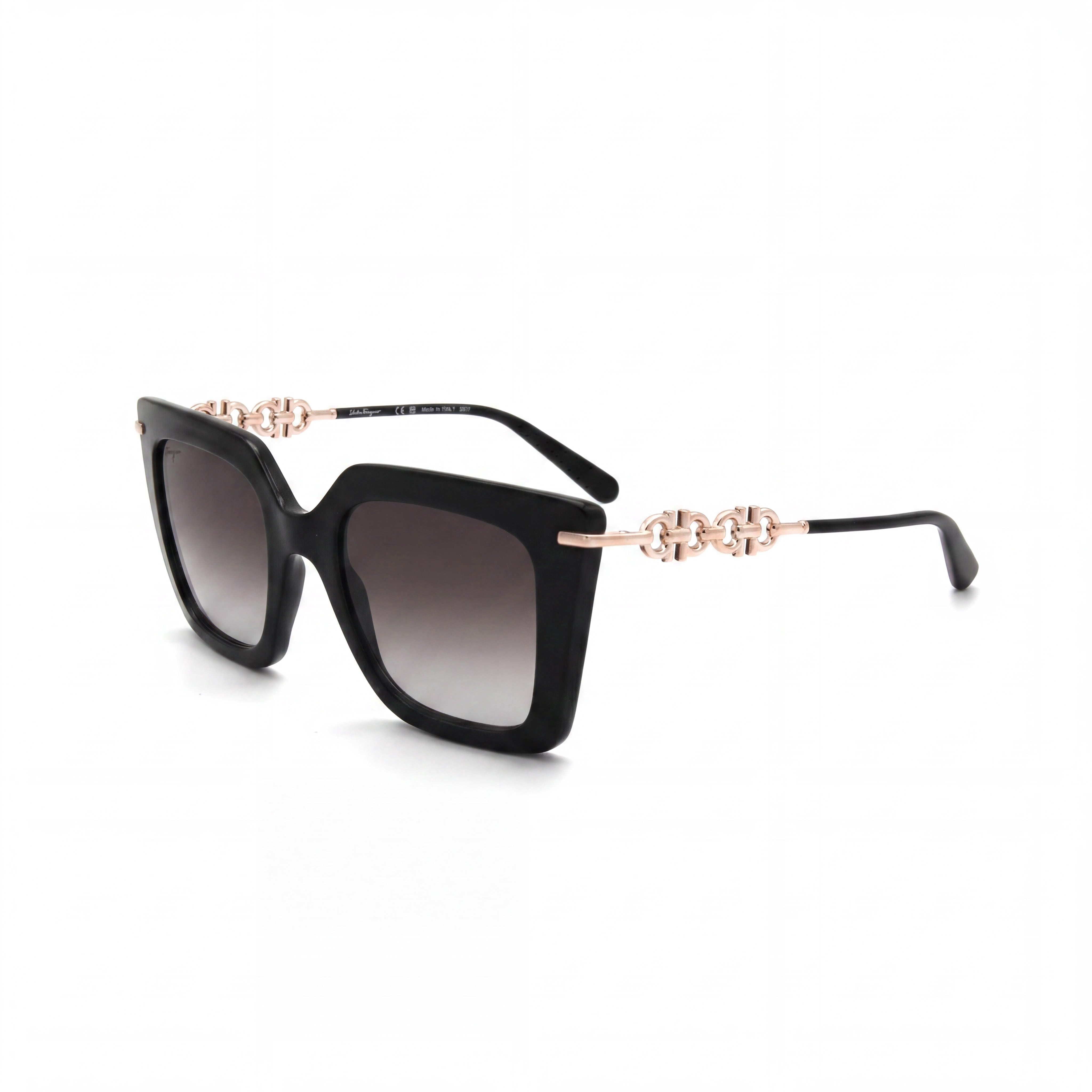 Gafas de sol Ferragamo Modern para mujer, montura de acero de aleación negro, lentes degradadas grises, 51 mm, Photo 1