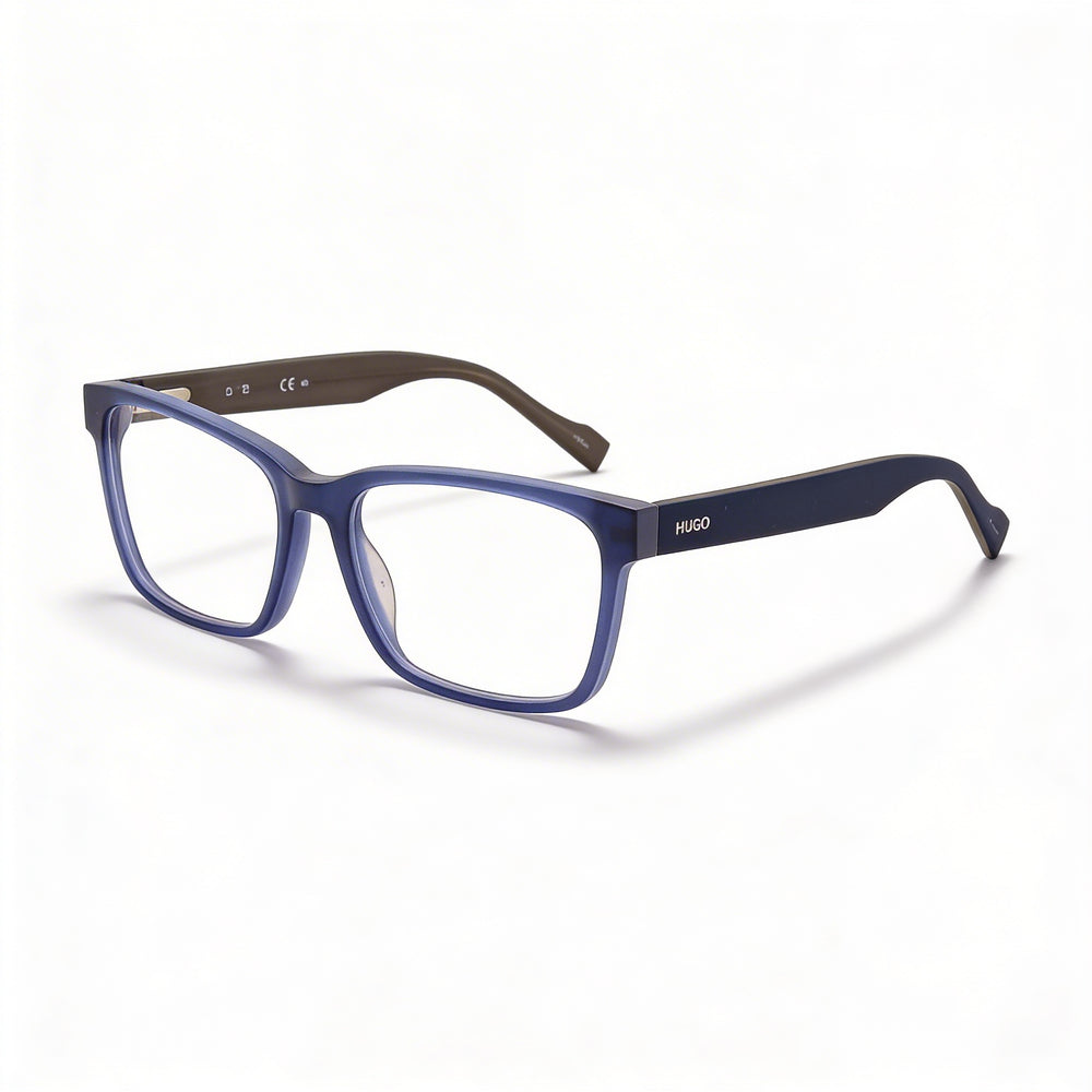 Gafas graduadas Hugo Boss HG 0182 unisex, montura de plástico azul mate, montura completa, cuadradas, con lentes de policarbonato, 55-16-140