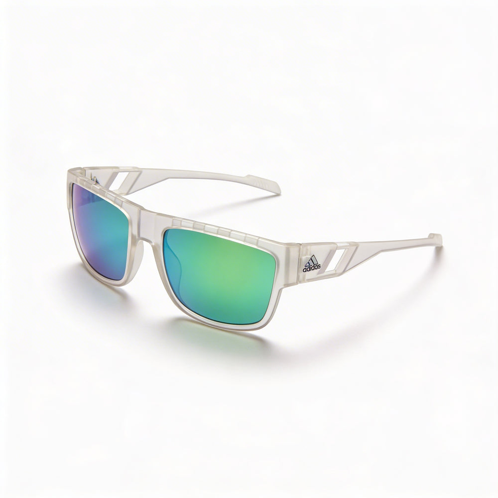 adidas Men's 100% UV Protective Plastic Sunglasses, Crystal Frame, Green Mirror Lens, 60mm