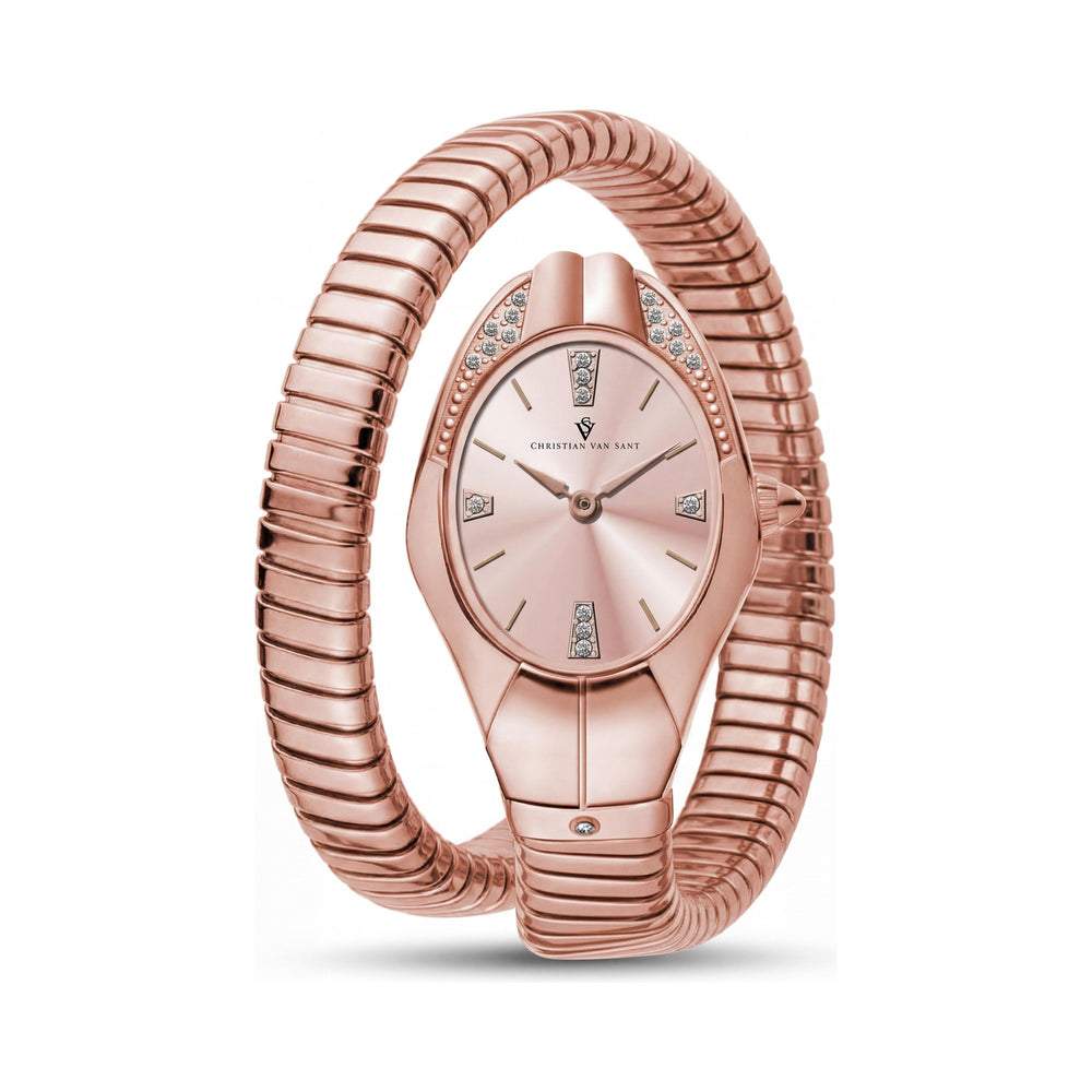 Reloj de cuarzo para mujer Christian Van Sant con esfera de oro rosa y caja y pulsera de acero inoxidable
