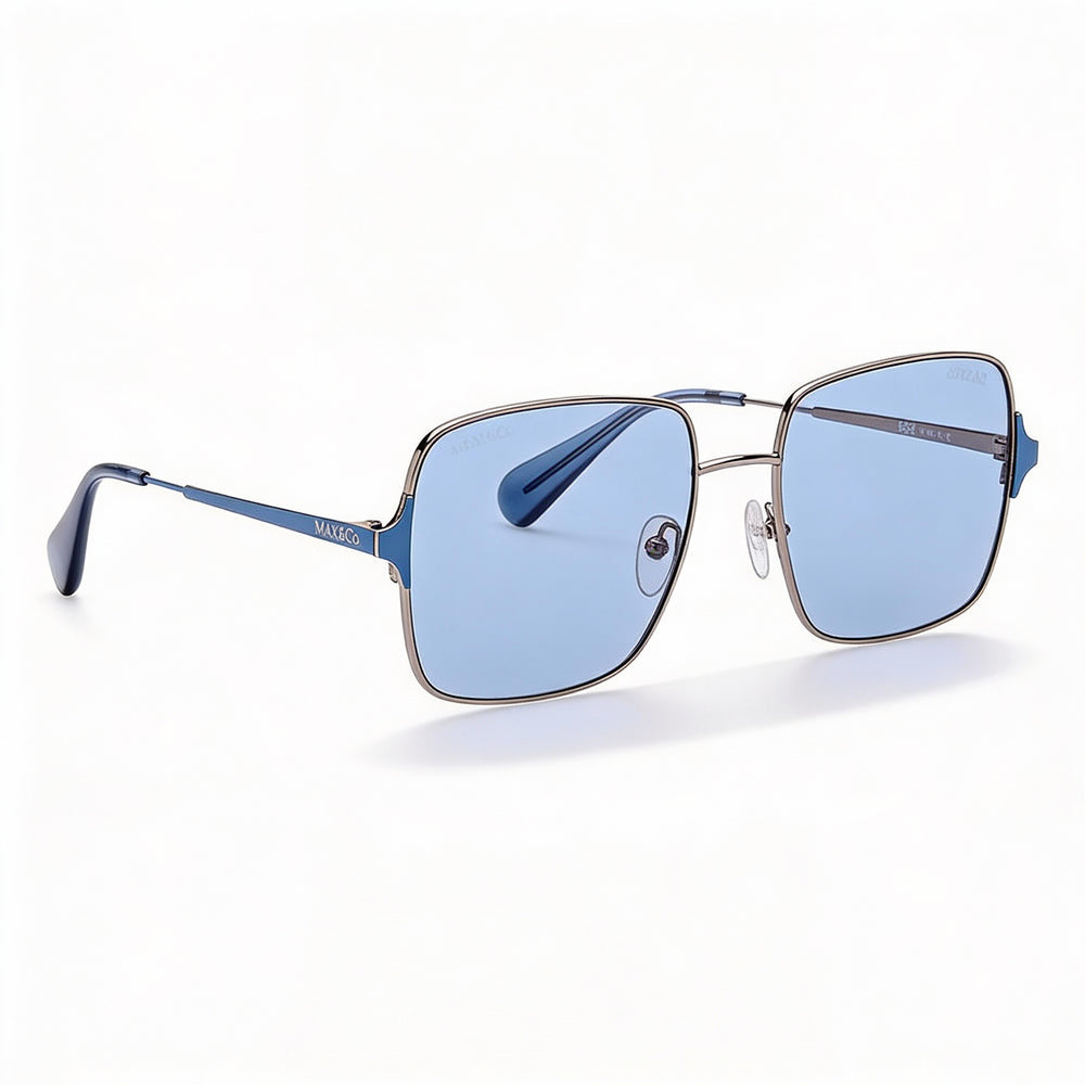 Gafas de sol casuales Max & Co. para mujer, con protección UV y lentes de metal gris rutenio brillante, 56-17-140