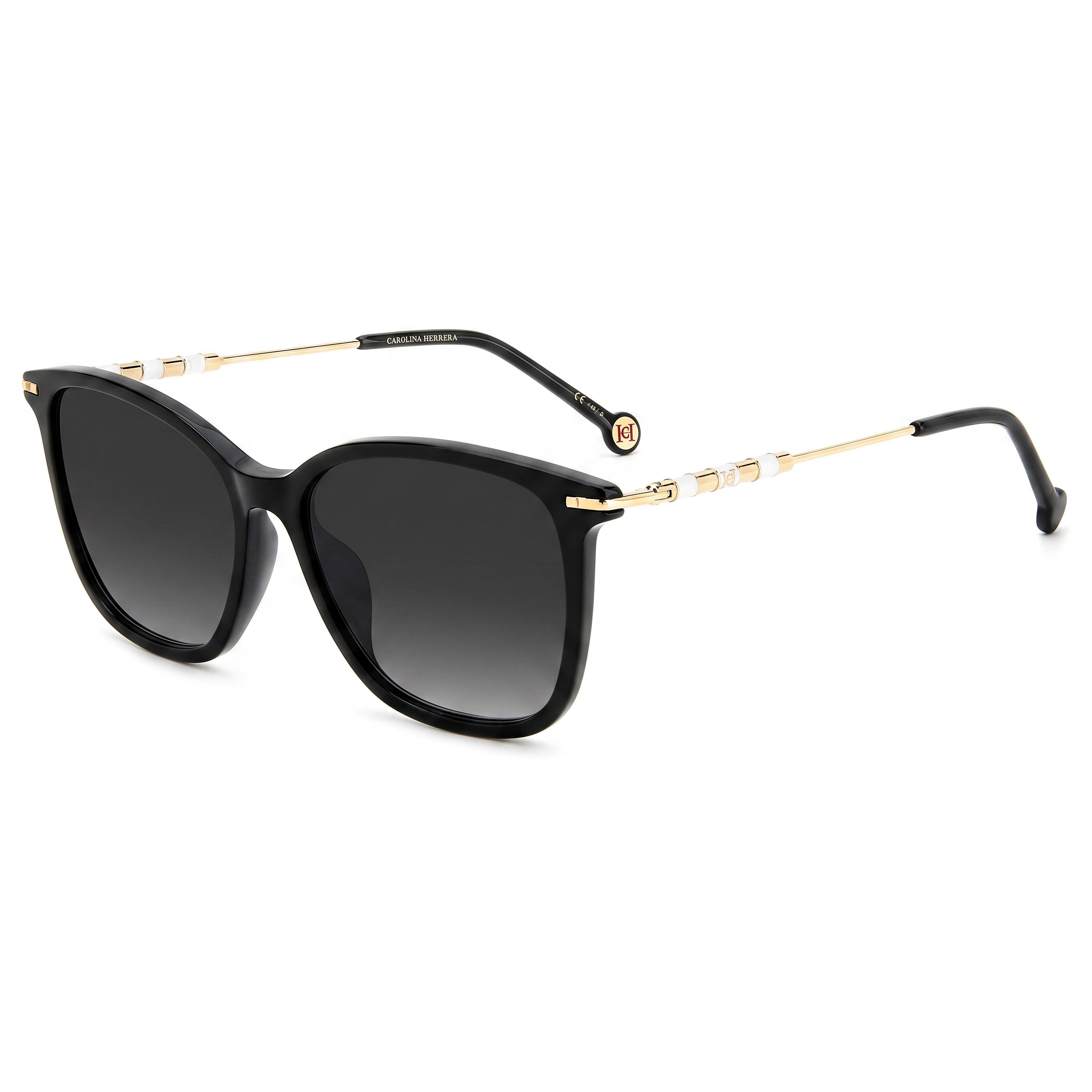 Carolina Herrera Women's Casual Black Plastic Frame Sunglasses with Dark Grey Shaded Polycarbonate UV Protected Lenses 56mm, Photo 1